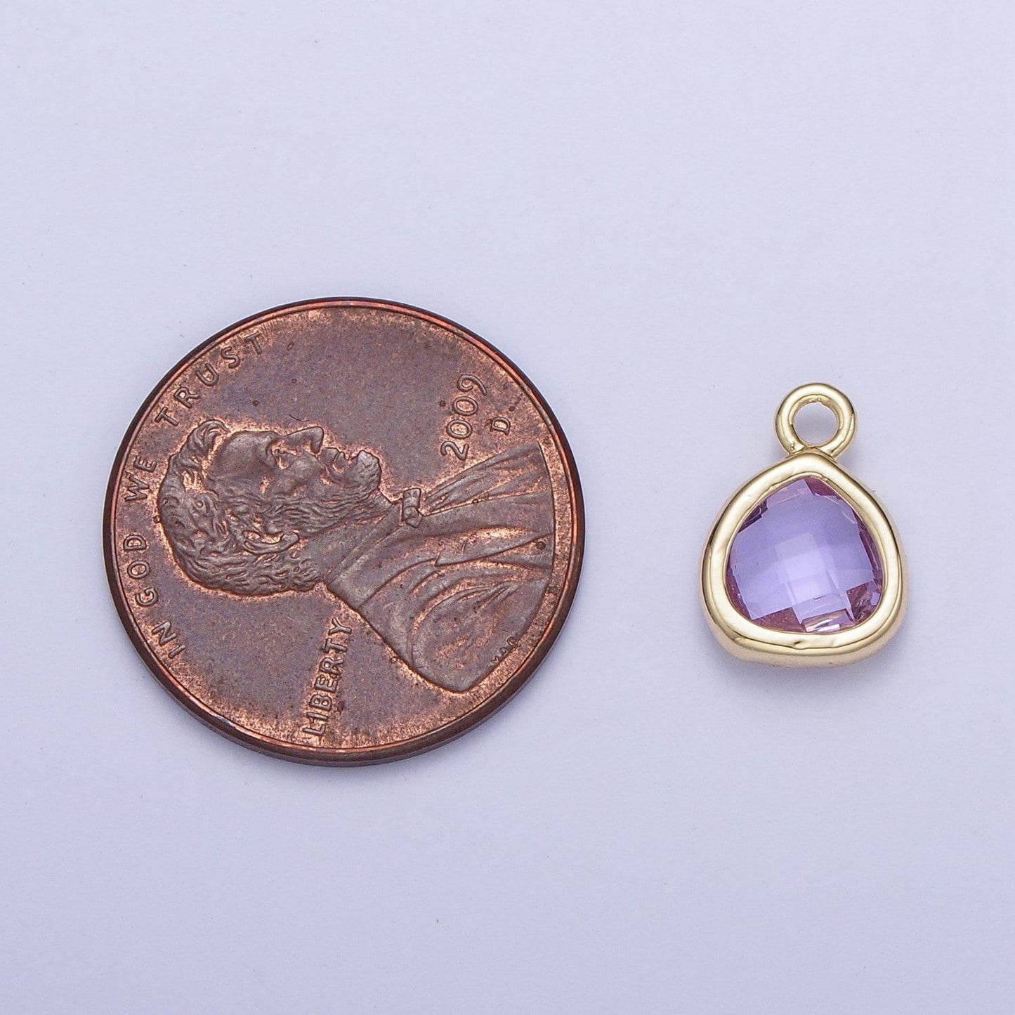 14k gold plated dainty soft lavender teardrop charm, teardrop cut clear pendant, gold charm for bracelet necklace jewelry | ag-075