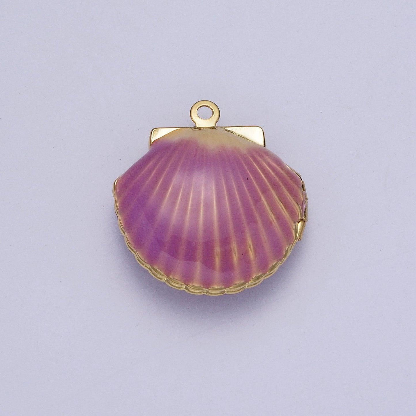 Dainty teal and magenta openable clam shell locket pendant, 24k gold plated enamel color seashell locket charm | ag028, ag029