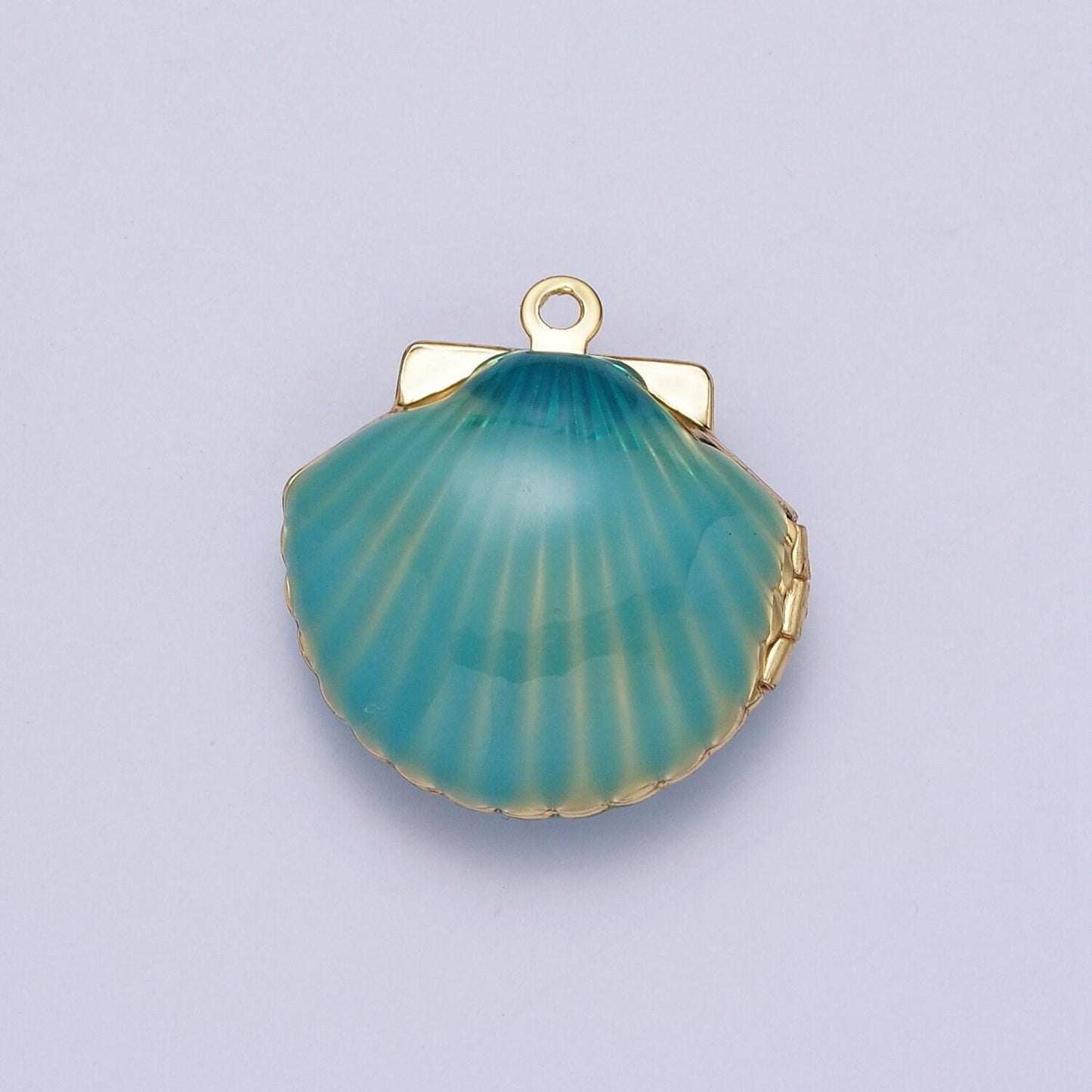 Dainty teal and magenta openable clam shell locket pendant, 24k gold plated enamel color seashell locket charm | ag028, ag029