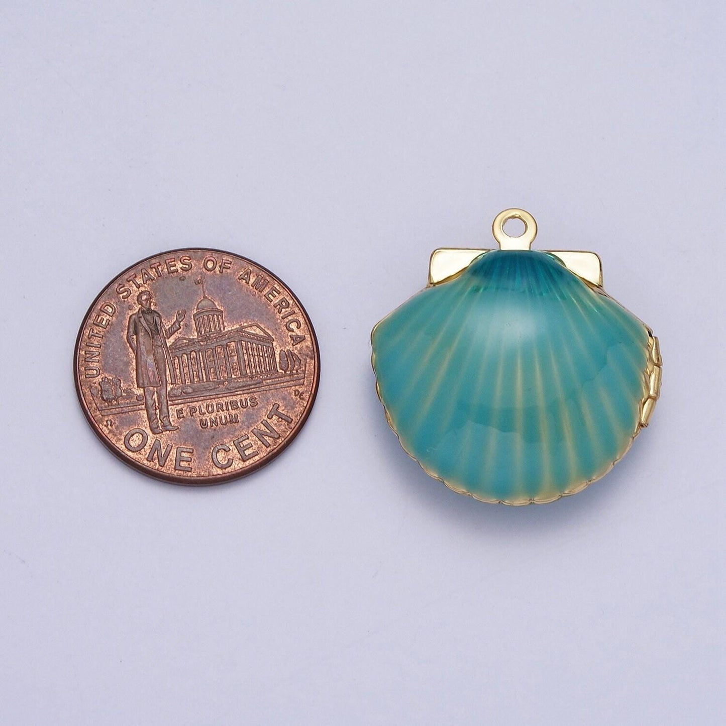 Dainty teal and magenta openable clam shell locket pendant, 24k gold plated enamel color seashell locket charm | ag028, ag029