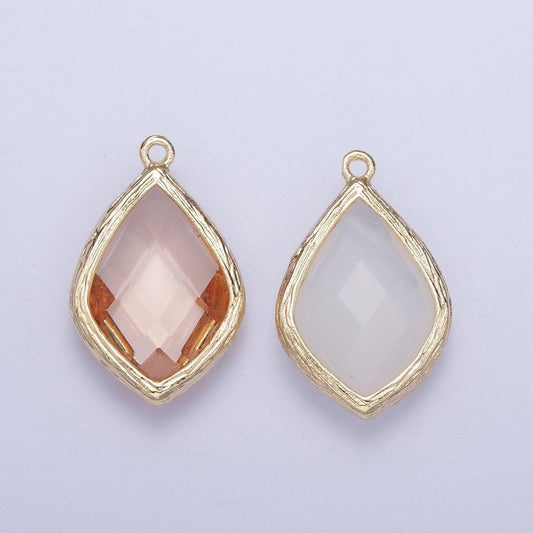 14k gold plated teardrop diamond peach milky white charm, cut clear pendant, gold charm for bracelet necklace jewelry | ag005, ag006