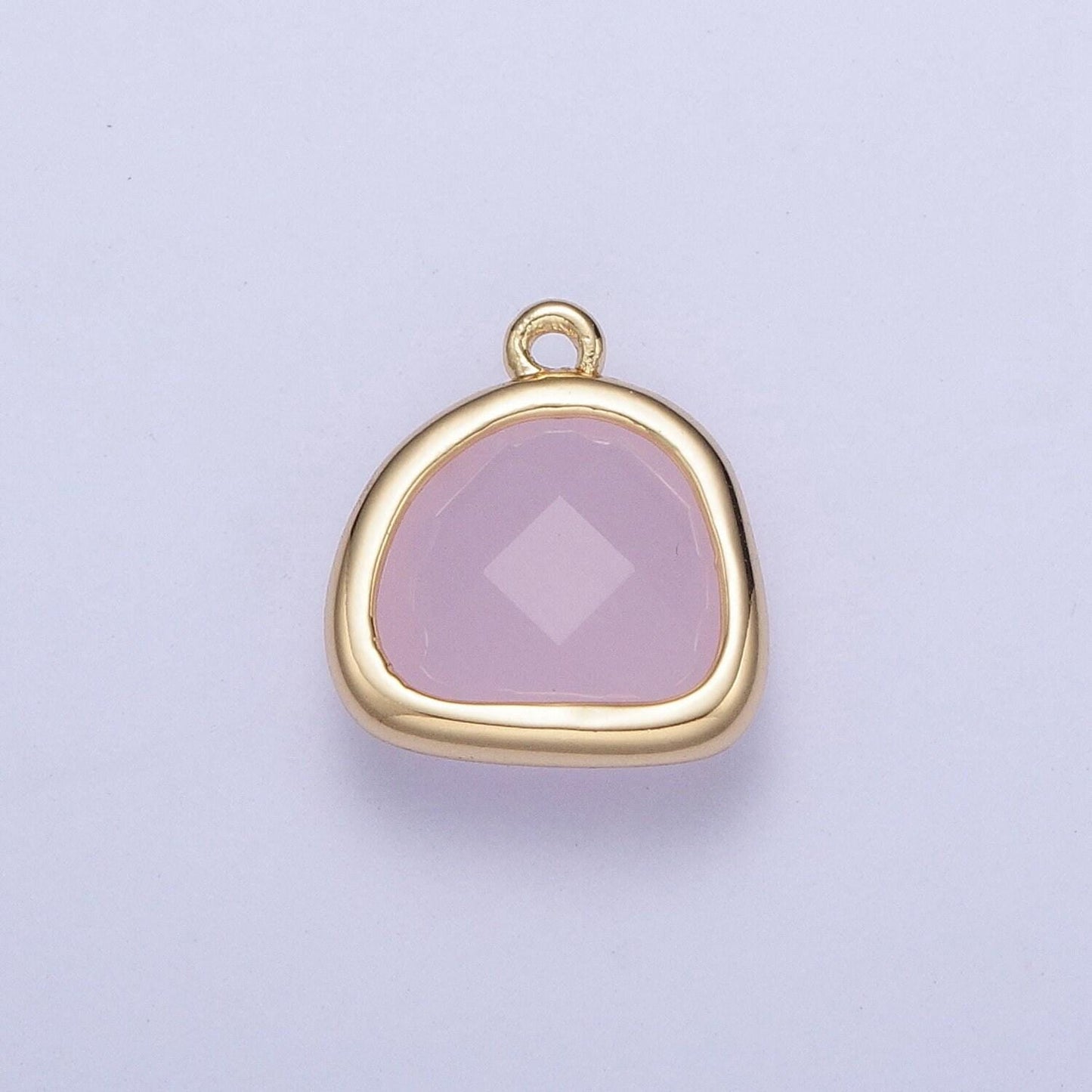 14k gold dainty abstract semi-circle backpack-shaped pendant, baby blue pink micro pave cz stone charms for jewelry findings ag-003, ag-004