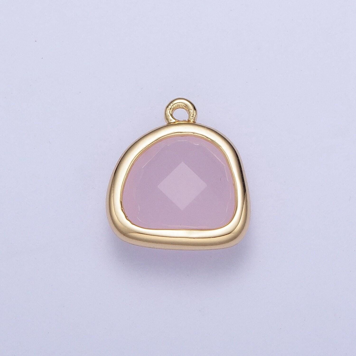 14k gold dainty abstract semi-circle backpack-shaped pendant, baby blue pink micro pave cz stone charms for jewelry findings ag-003, ag-004