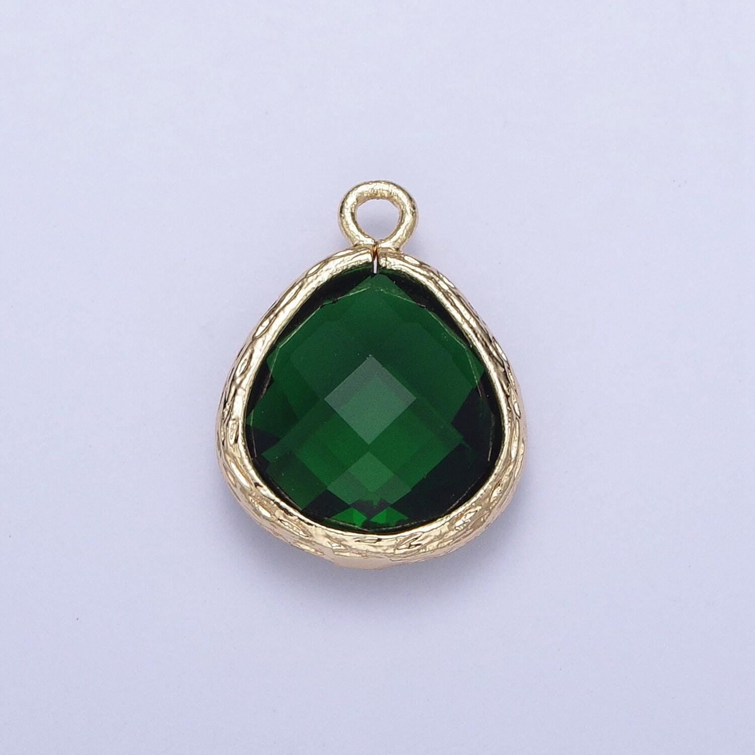 14k gold plated teardrop emerald green fuchsia charm, teardrop cut clear pendant, gold charm for bracelet necklace jewelry | ag001, ag002