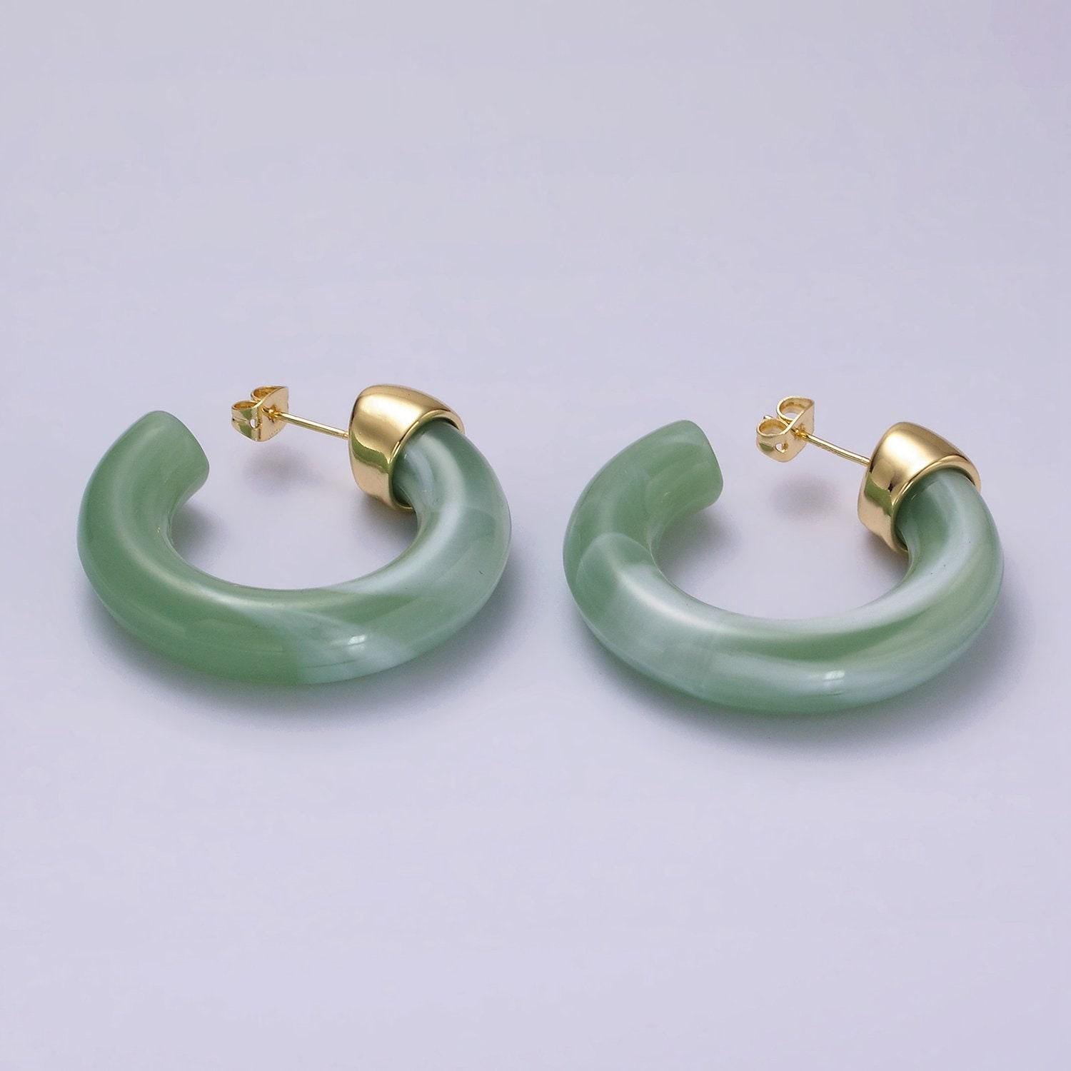 Neon marble acrylic resin geometric earrings hoop for women chunky c shaped hoops earrings trendy earring gift idea ae-189