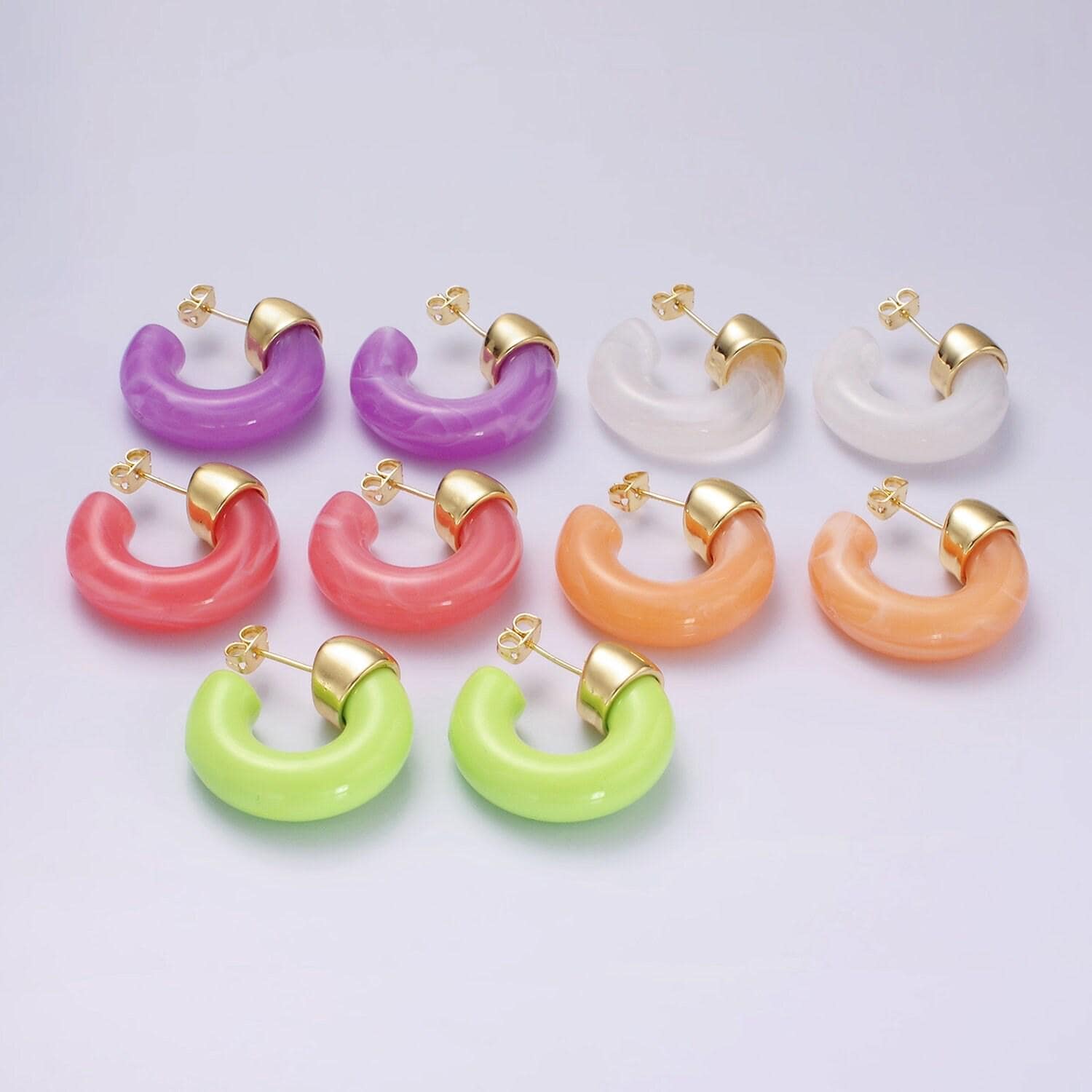 Neon acrylic hoop earrings large hoop earrings purple white pink green orange colorful hoops
