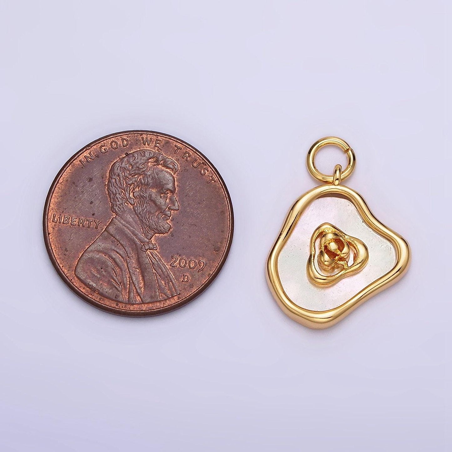 18k gold filled rose flower shell pearl abstract charm | ac1442