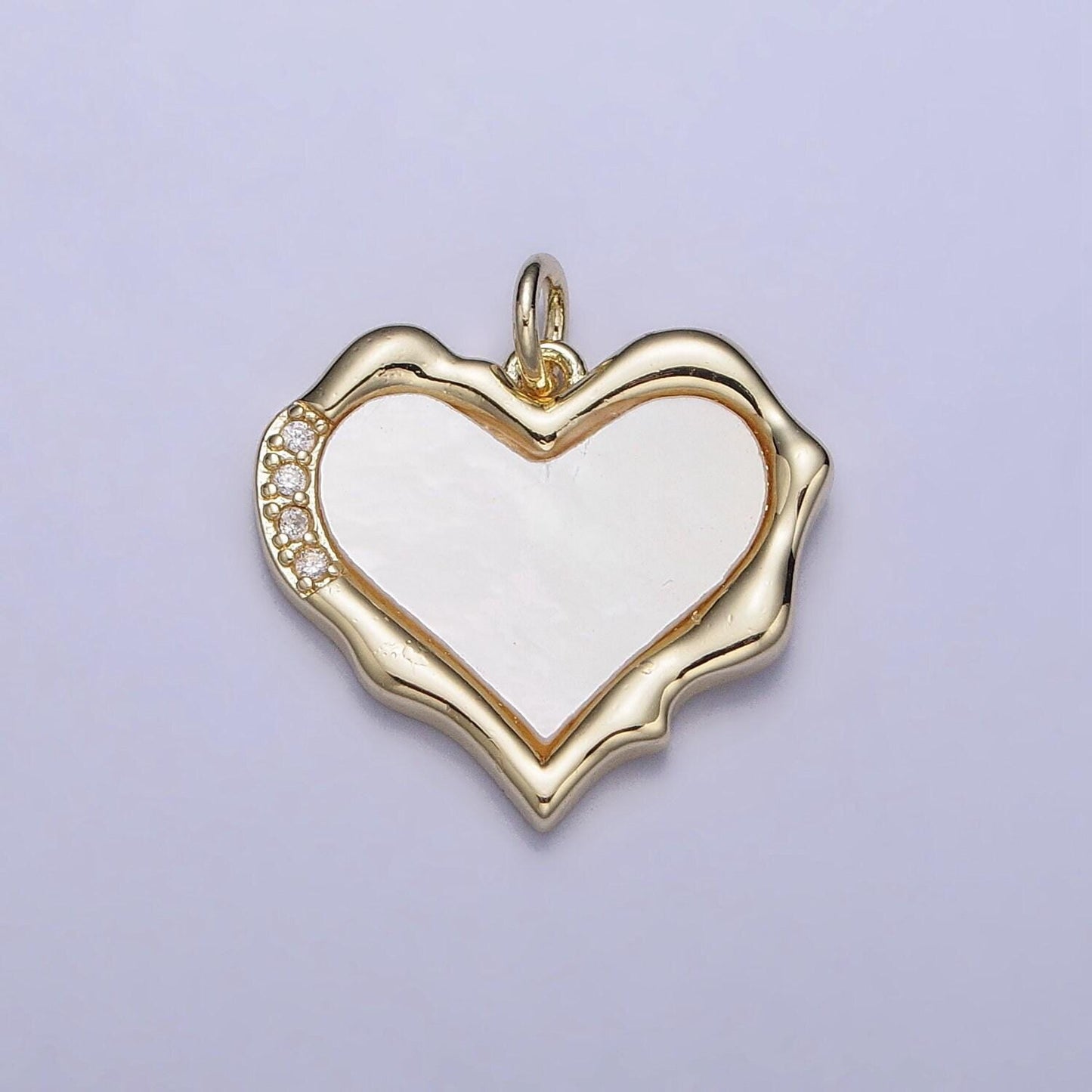 Gold pearl charm with clear cz pendant gold abstract heart pendant for necklace bracelet component ac1048