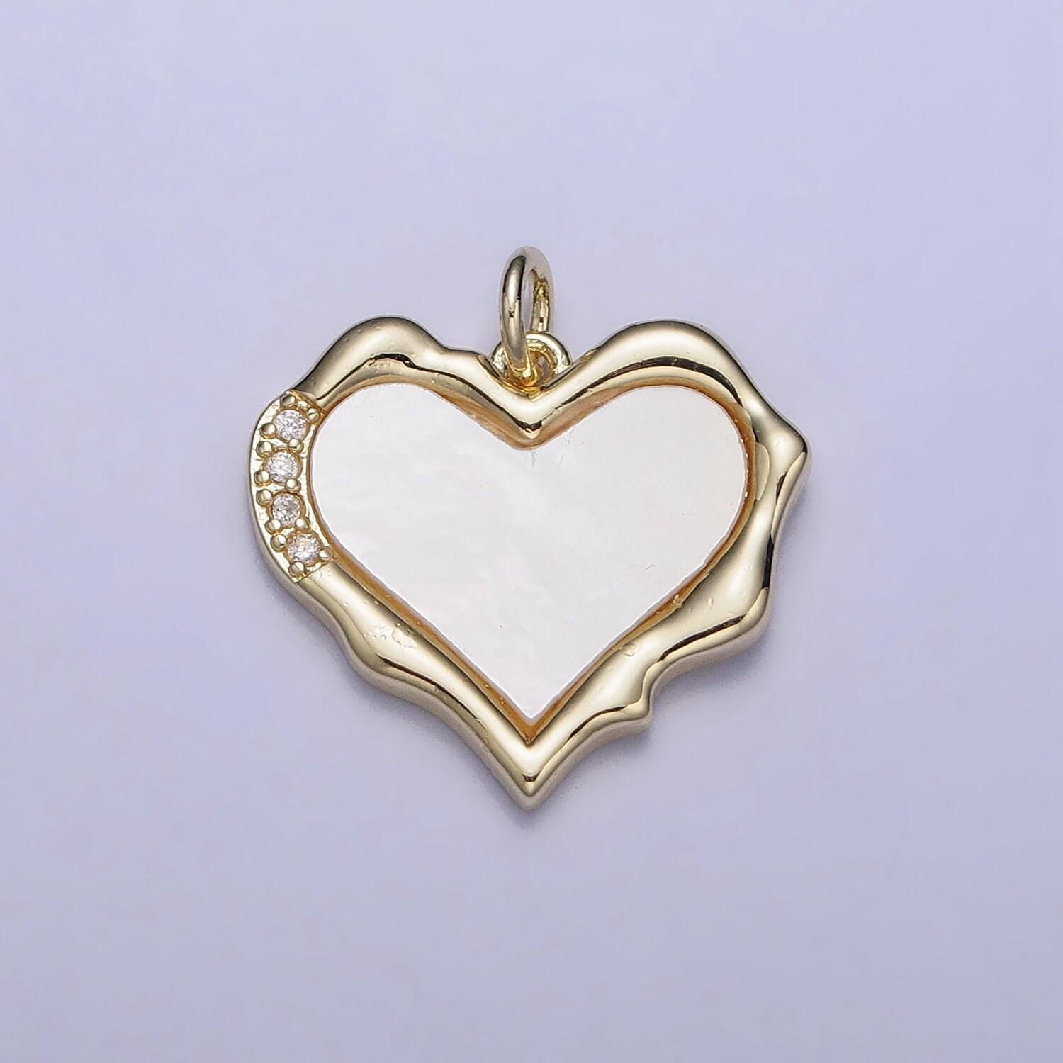 Gold pearl charm with clear cz pendant gold abstract heart pendant for necklace bracelet component ac1048