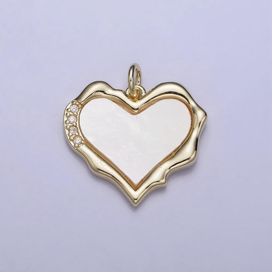 Gold pearl charm with clear cz pendant gold abstract heart pendant for necklace bracelet component ac1048