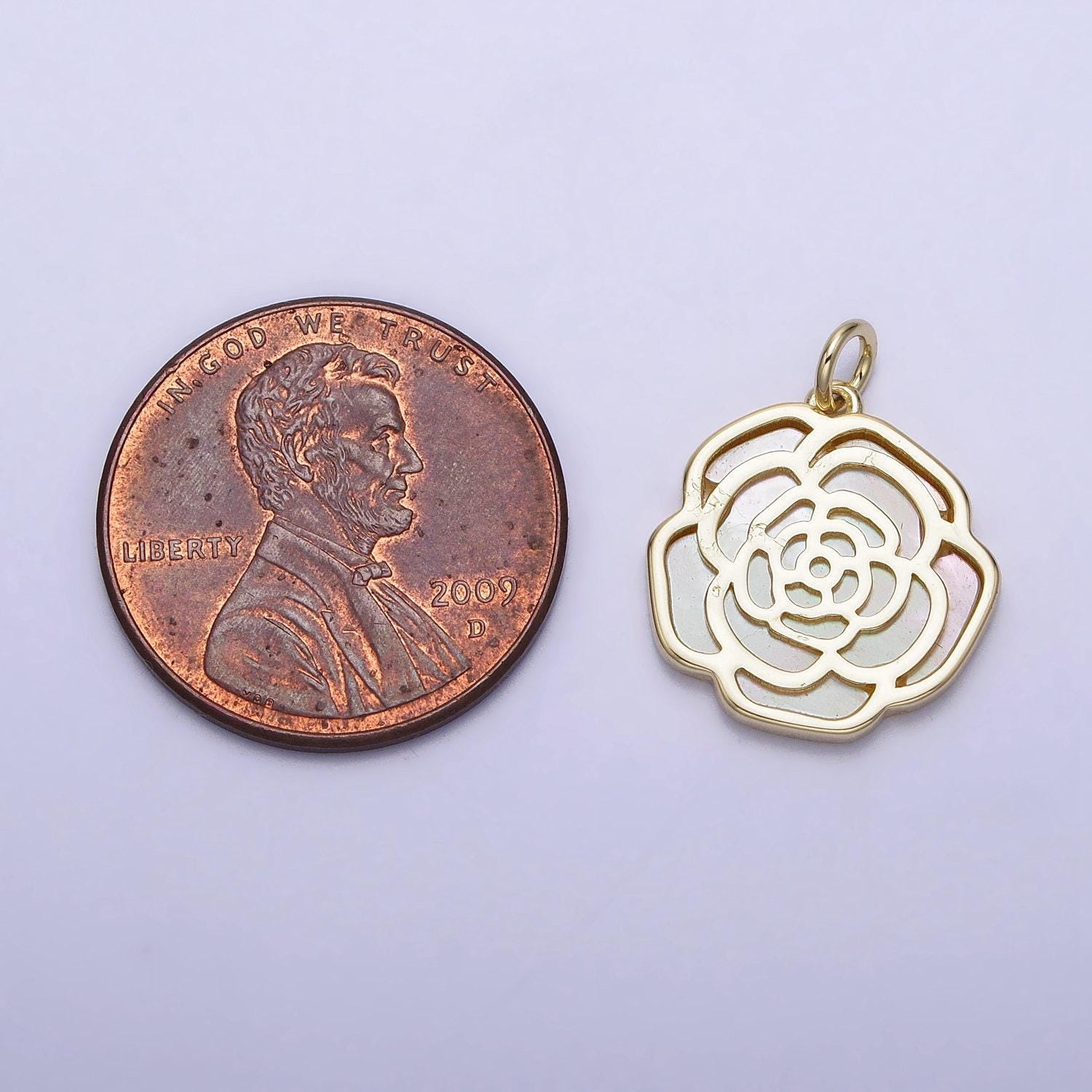 Dainty rose flower charm white mother of pearl floral charm necklace bracelet earring supplies ac1051
