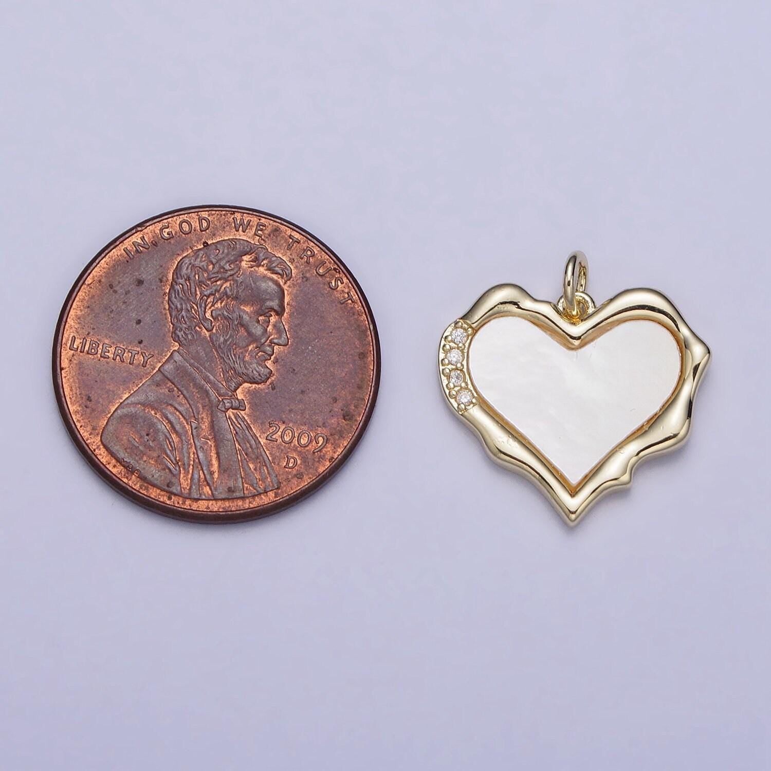 Gold pearl charm with clear cz pendant gold abstract heart pendant for necklace bracelet component ac1048