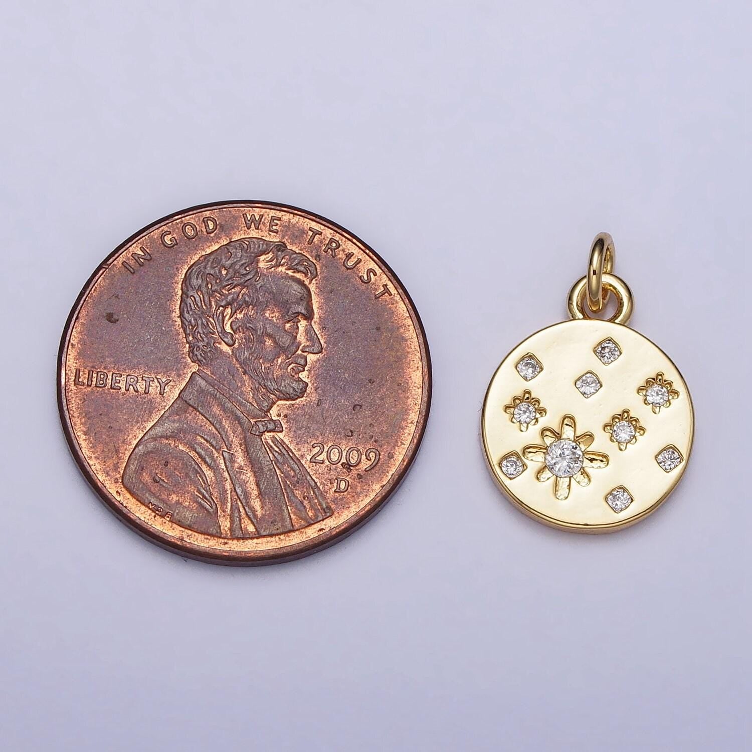 18k gold filled micro paved cz star charm coin charm celestial jewelry inspired | ac984