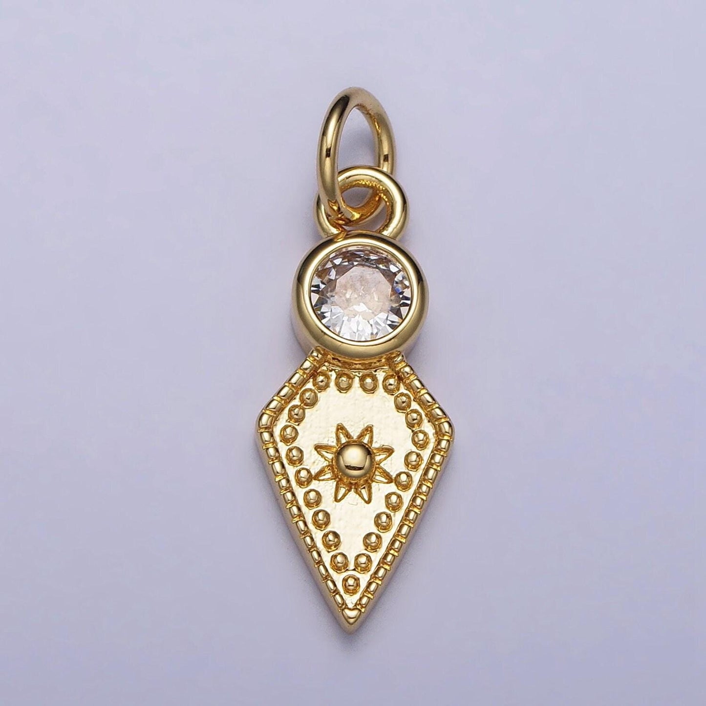 18k gold filled micro paved cz shield arrow tip charm star charm geometric jewelry inspired | ac980