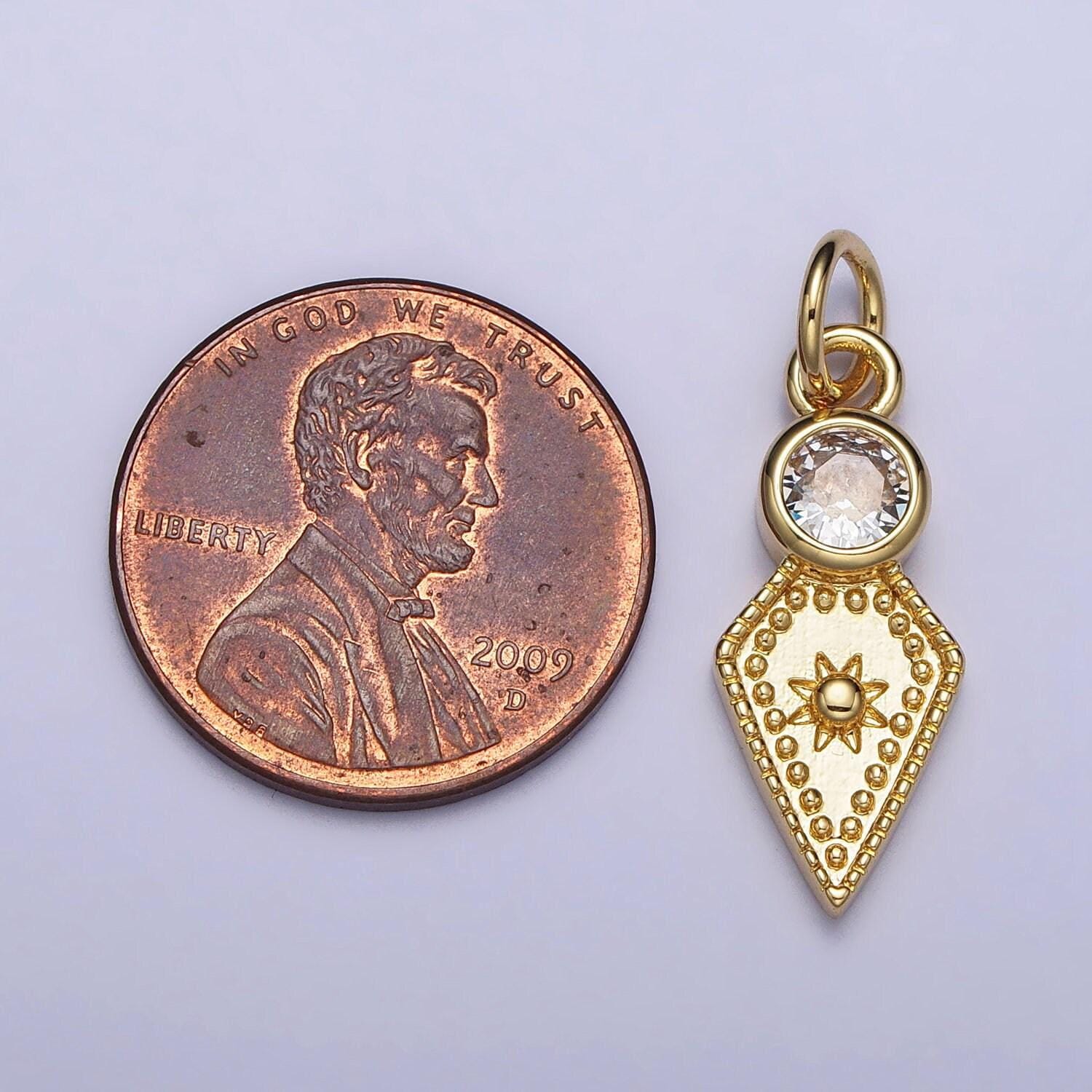 18k gold filled micro paved cz shield arrow tip charm star charm geometric jewelry inspired | ac980