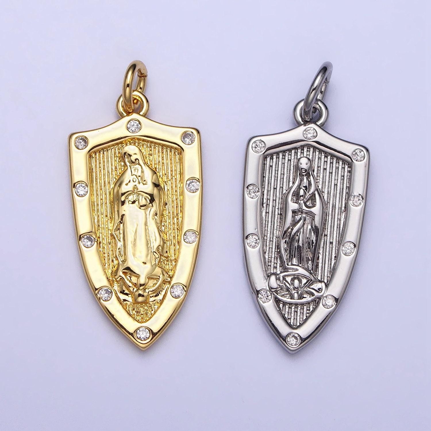 Small virgin mother mary miraculous medal gold fill 18k gold filled pendant charm religious charm medallion catholic charm ac975