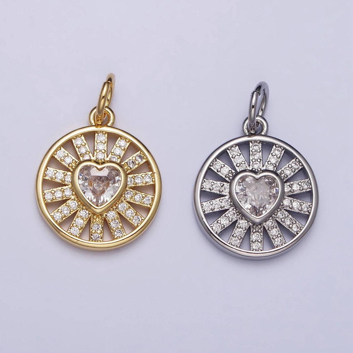 18k gold filled radiant heart charm micro paved cz love round coin disc charm pendant jewelry for minimalist jewelry| ac974