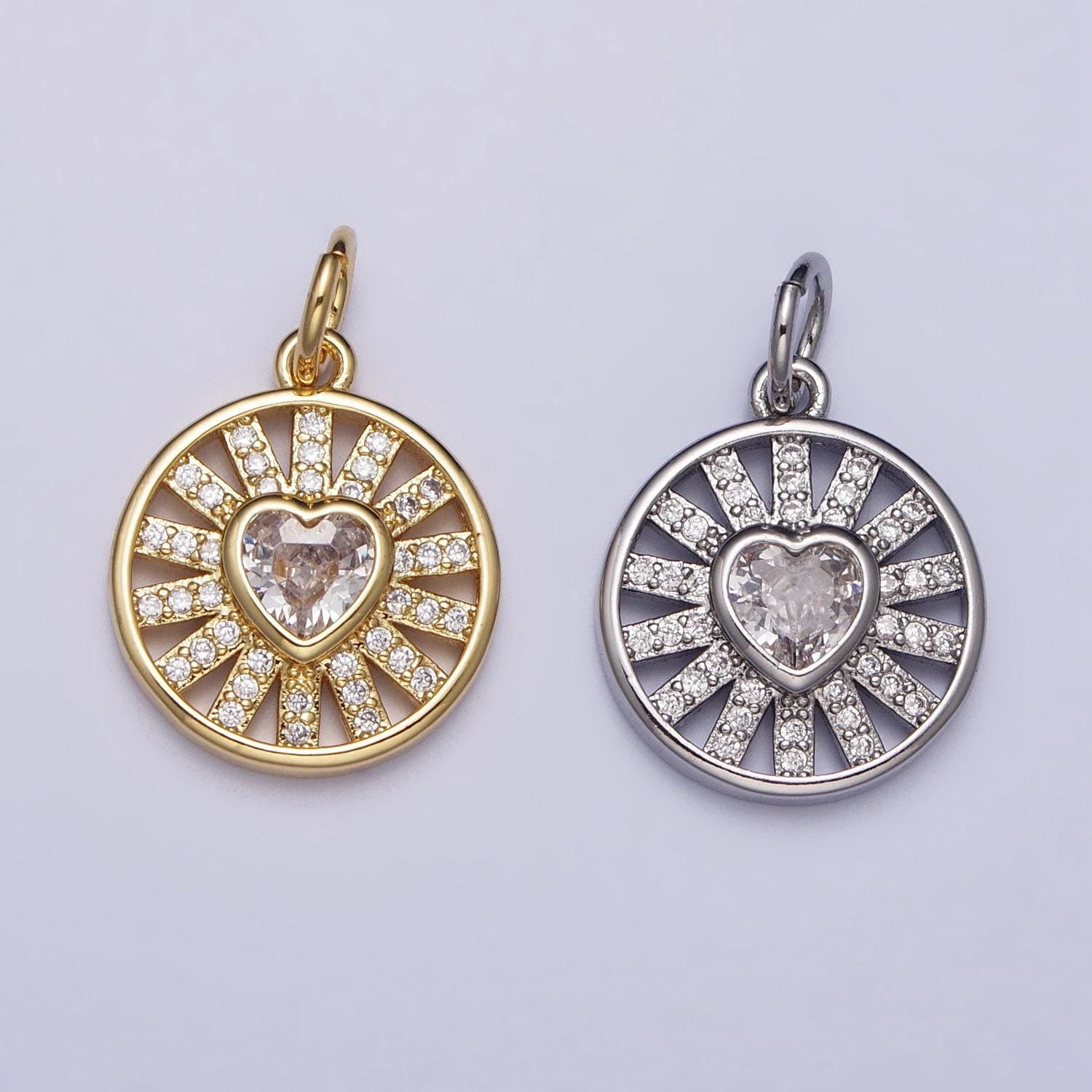 18k gold filled radiant heart charm micro paved cz love round coin disc charm pendant jewelry for minimalist jewelry| ac974