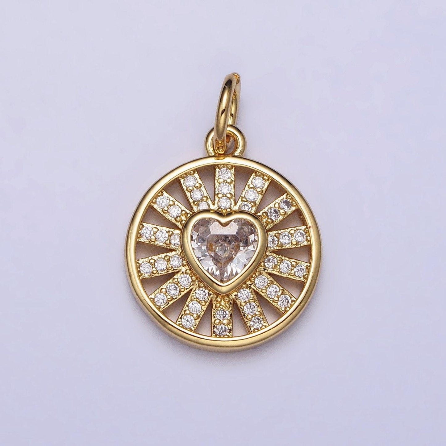 18k gold filled radiant heart charm micro paved cz love round coin disc charm pendant jewelry for minimalist jewelry| ac974