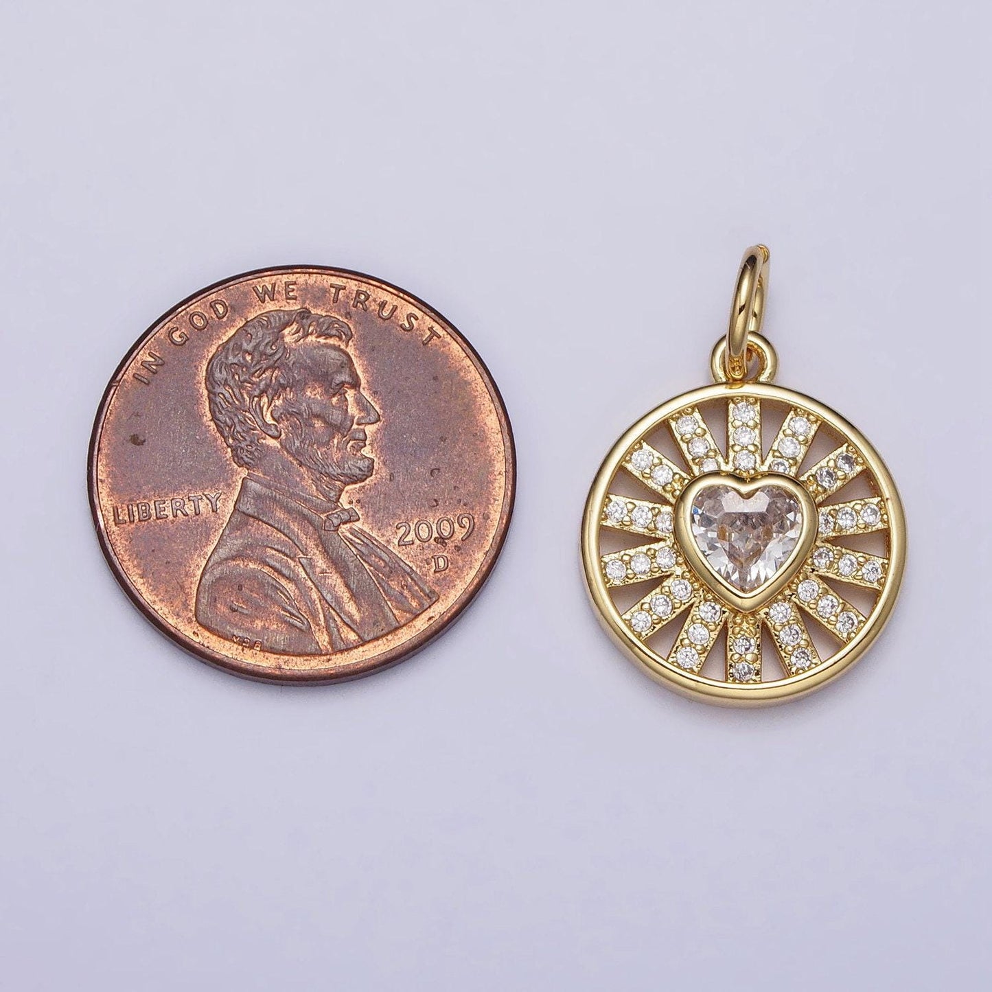 18k gold filled radiant heart charm micro paved cz love round coin disc charm pendant jewelry for minimalist jewelry| ac974