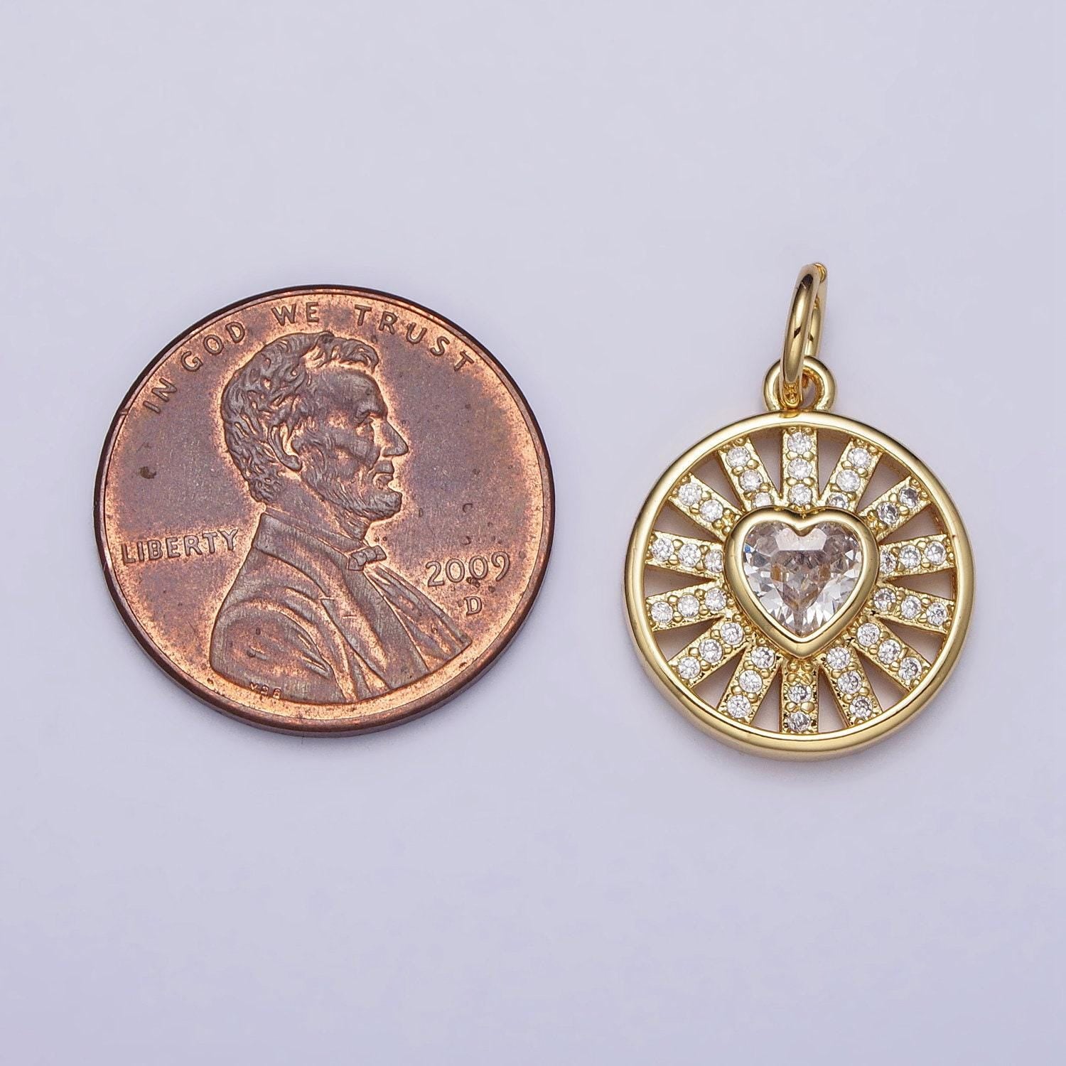18k gold filled radiant heart charm micro paved cz love round coin disc charm pendant jewelry for minimalist jewelry| ac974