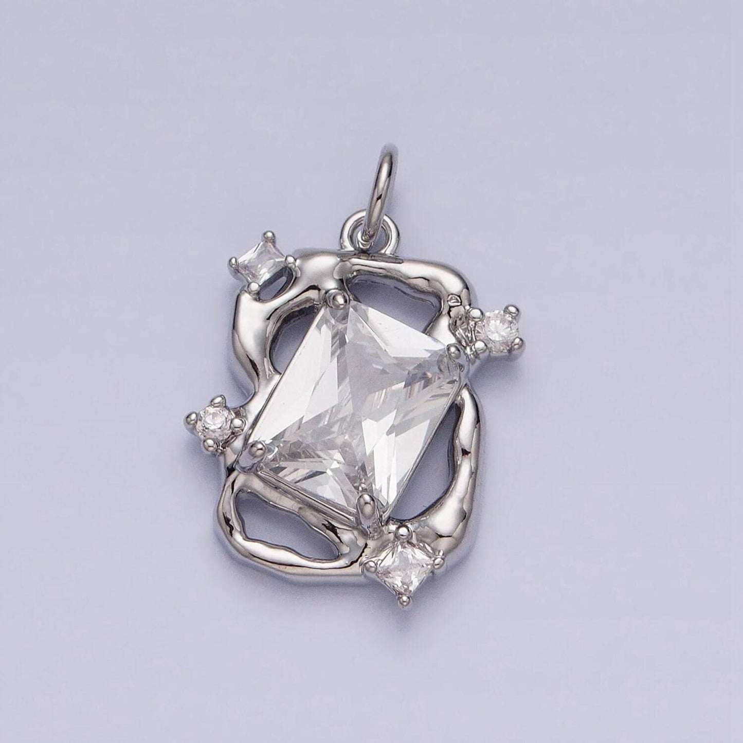 16k gold filled clear emerald cut cz rustic abstract geometric charm in gold & silver | ac956 ac957