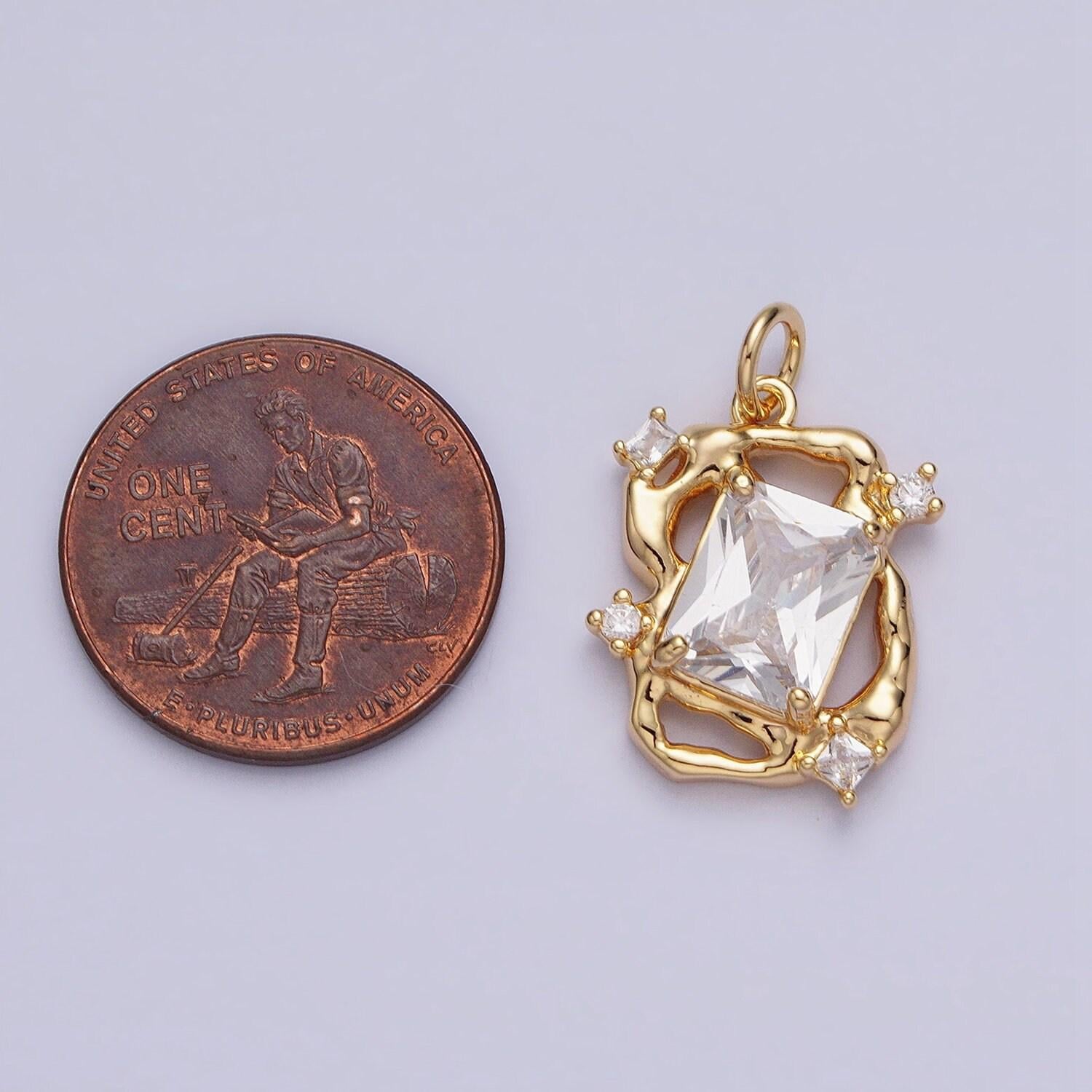 16k gold filled clear emerald cut cz rustic abstract geometric charm in gold & silver | ac956 ac957