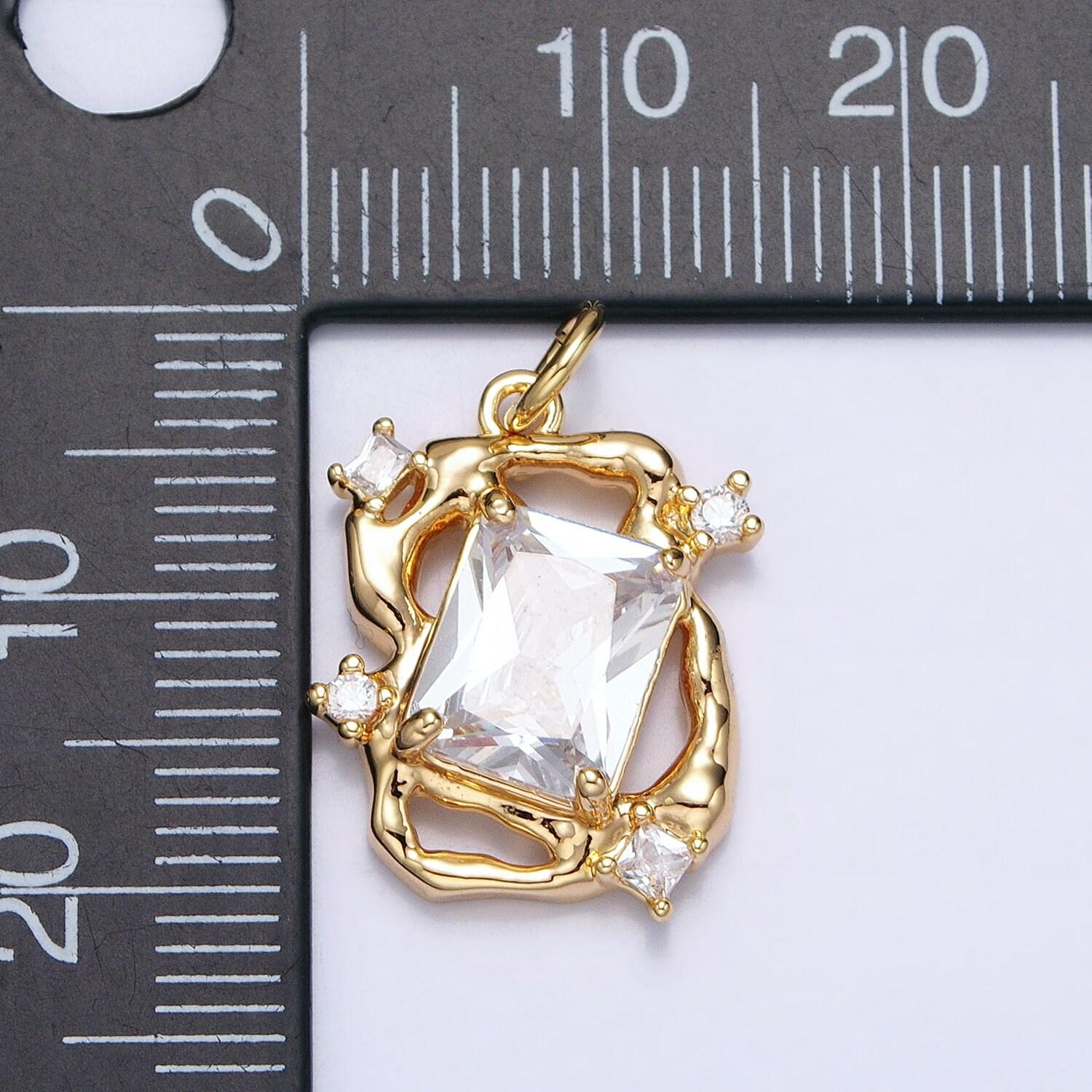 16k gold filled clear emerald cut cz rustic abstract geometric charm in gold & silver | ac956 ac957