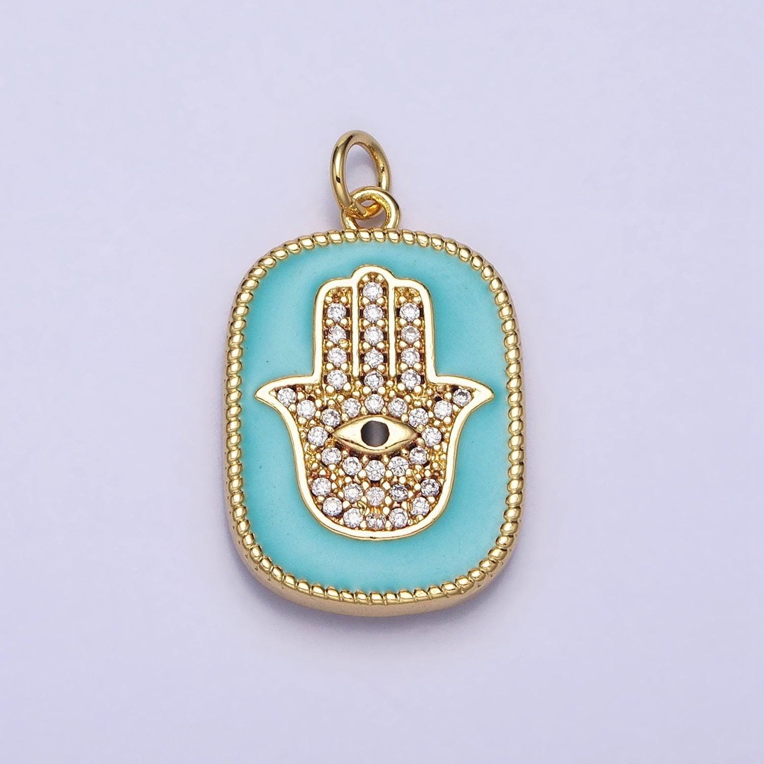 Double sided dainty gold micro pave cz hamsa hand pendant charm blue teal enamel evil eye pendant charm, for diy jewelry ac953