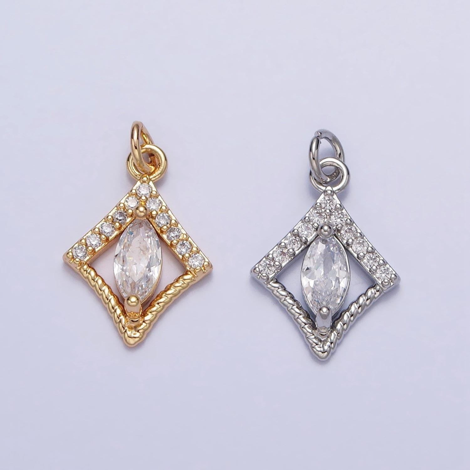 Mini gold oval cz charm silver rhombus charm geometric jewelry inspire for add on charm necklace bracelet earring component ac401