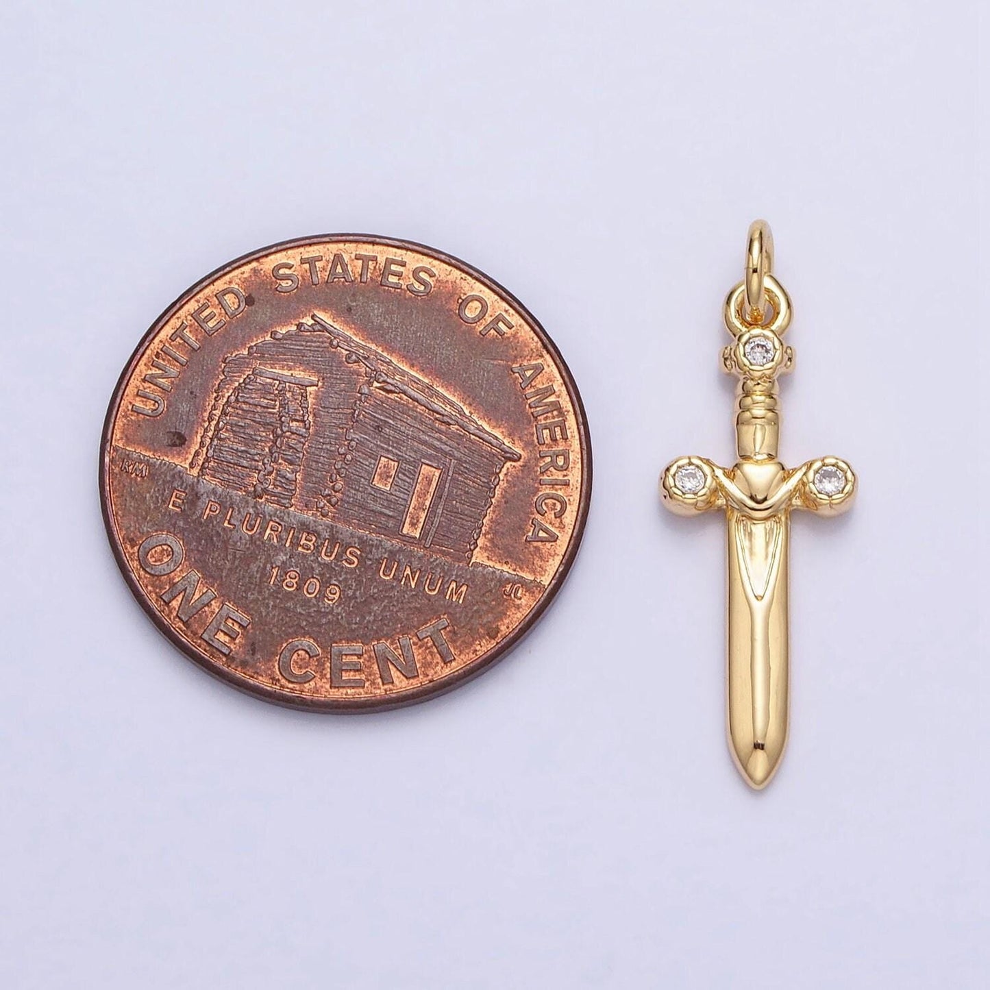 16k gold plated dainty knife pendant small dagger amulet clear micro cz pave | diy fashion charm add on necklace bracelet ac397 ac947