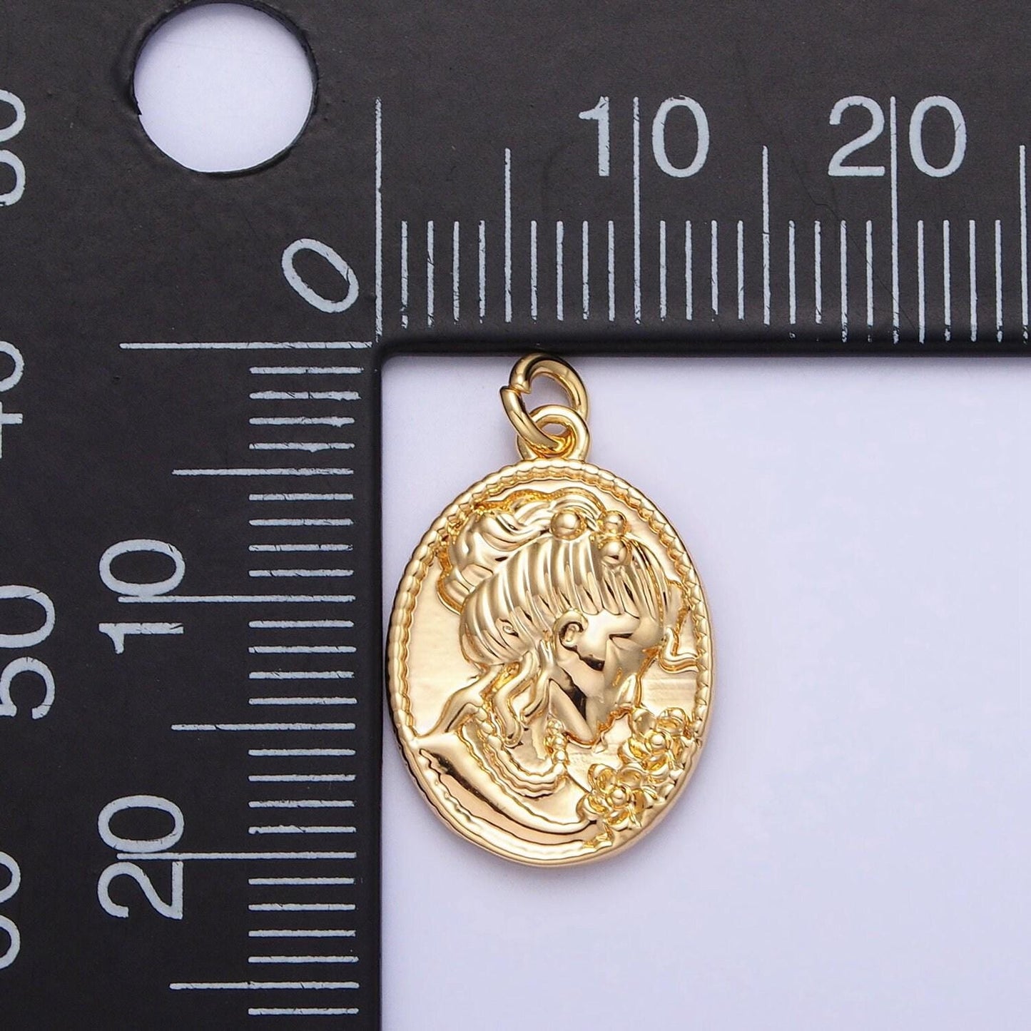 Princess lady coin pendant- 16k gold filled charm earrings - oval coin jewelry - queen cameo pendant - goddess lady coin medallion ac948