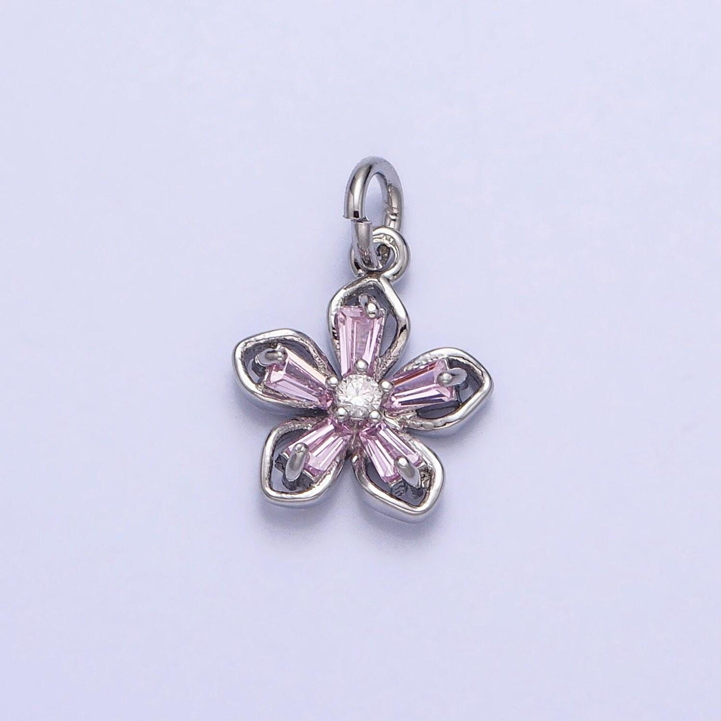 Mini gold flower charm, cubic zirconia floral pendant charm silver flower petal charm necklace earring bracelet diy jewelry ac939