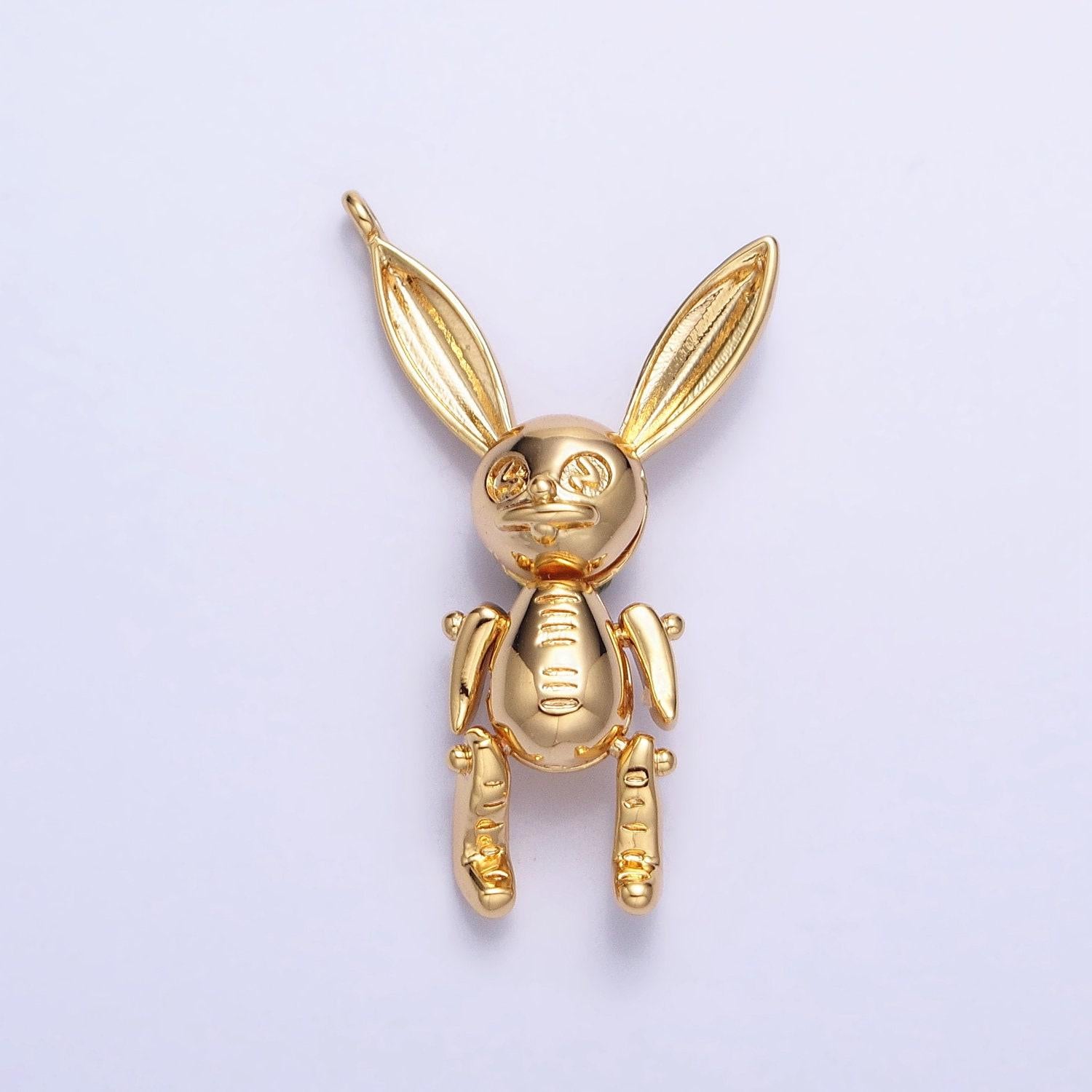 Dainty gold creepy easter dead rabbit pendant 3d bunny charm silver plated dangle charm for halloween jewelry inspired charm ac937