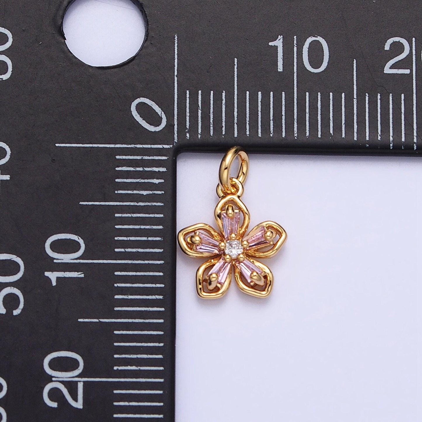 Mini gold flower charm, cubic zirconia floral pendant charm silver flower petal charm necklace earring bracelet diy jewelry ac939