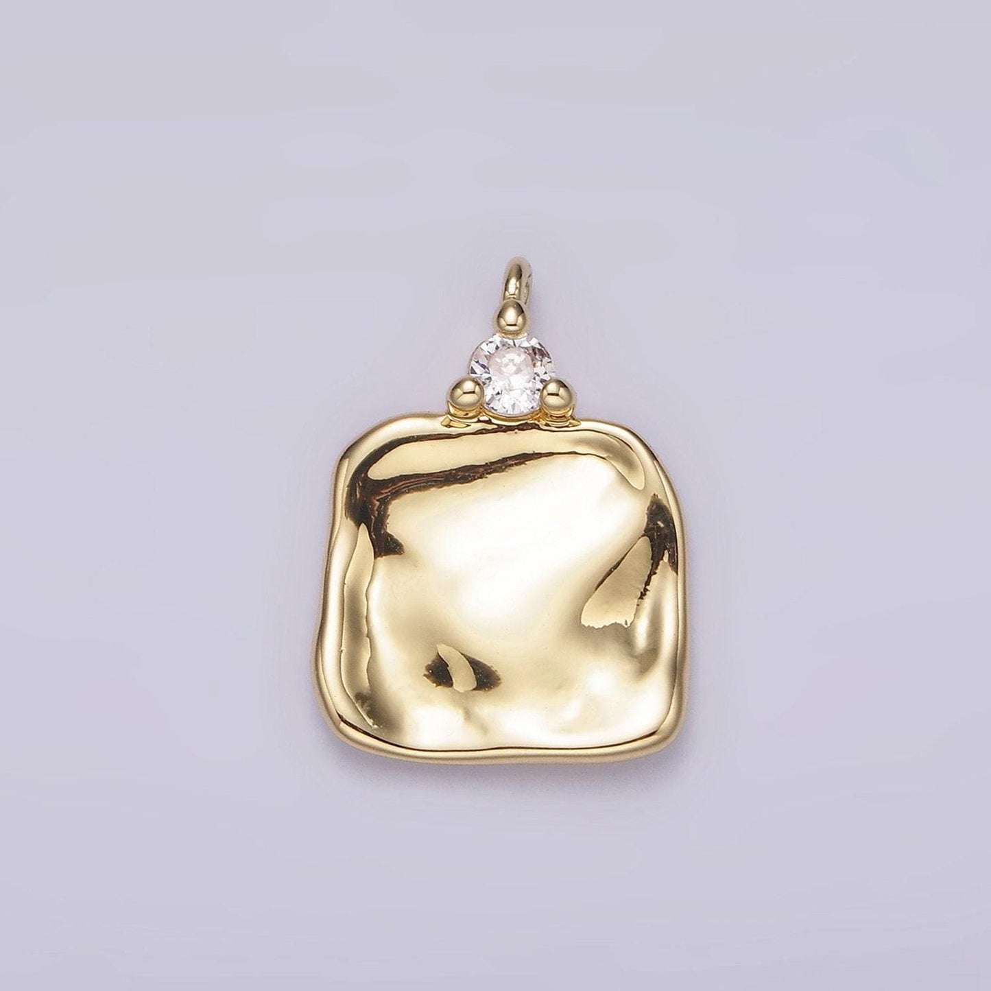 14k gold filled clear cz hammered square charm | ac932