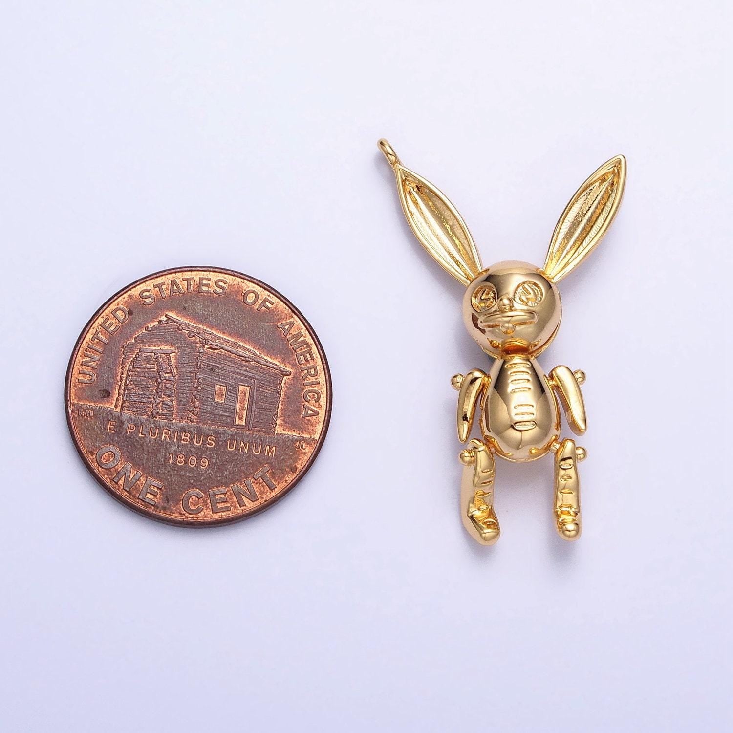 Dainty gold creepy easter dead rabbit pendant 3d bunny charm silver plated dangle charm for halloween jewelry inspired charm ac937