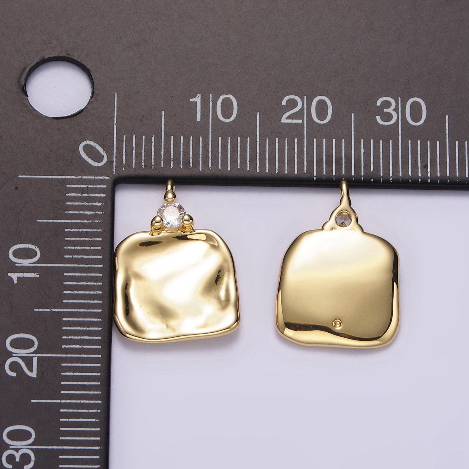 14k gold filled clear cz hammered square charm | ac932