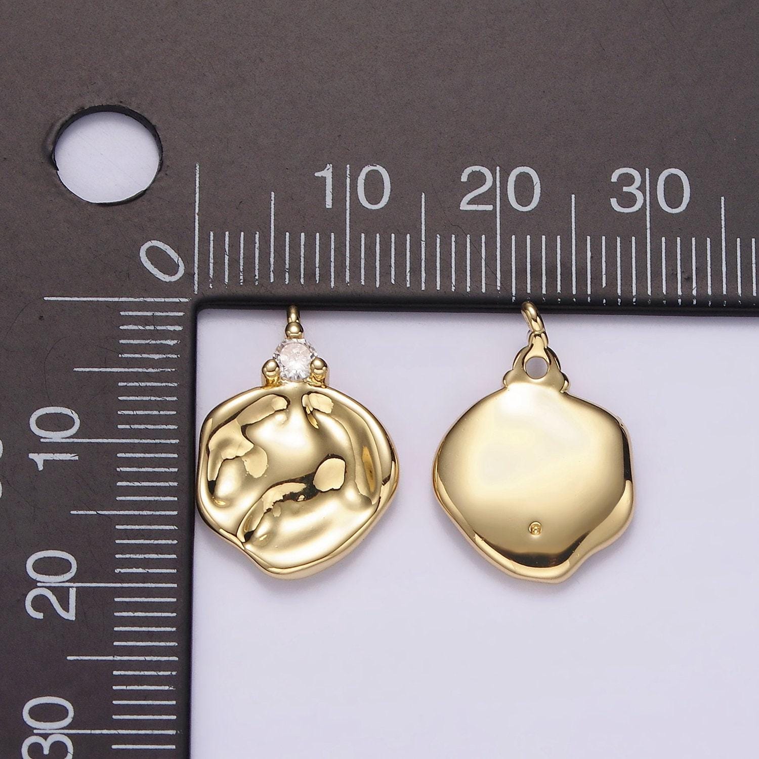 14k gold filled clear cz hammered round charm | ac931