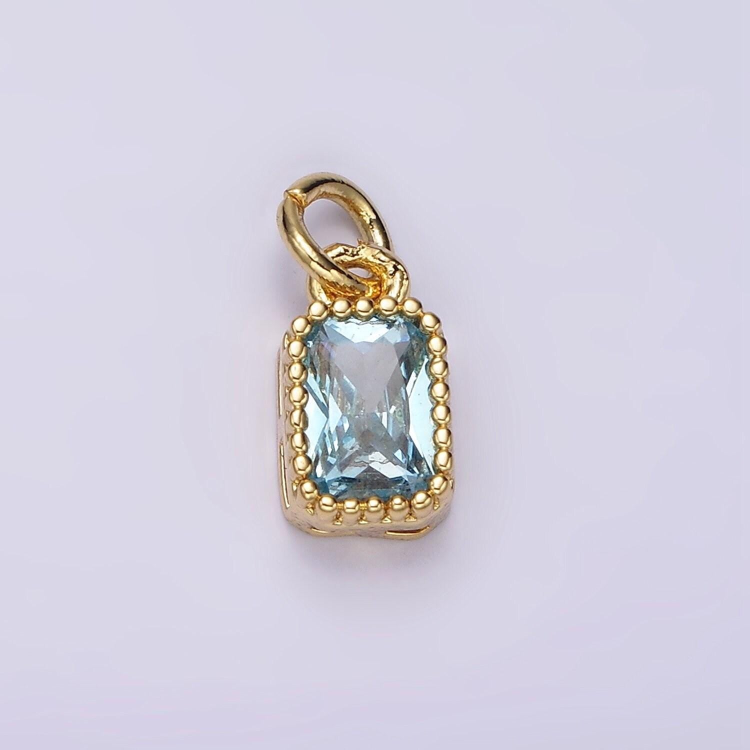 Mini gold filled blue rectangle cubic zirconia charm for add on charm earring bracelet necklace earring component | ac919