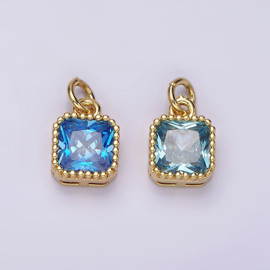 Mini gold filled blue square cubic zirconia charm for add on charm earring bracelet necklace earring component | ac917