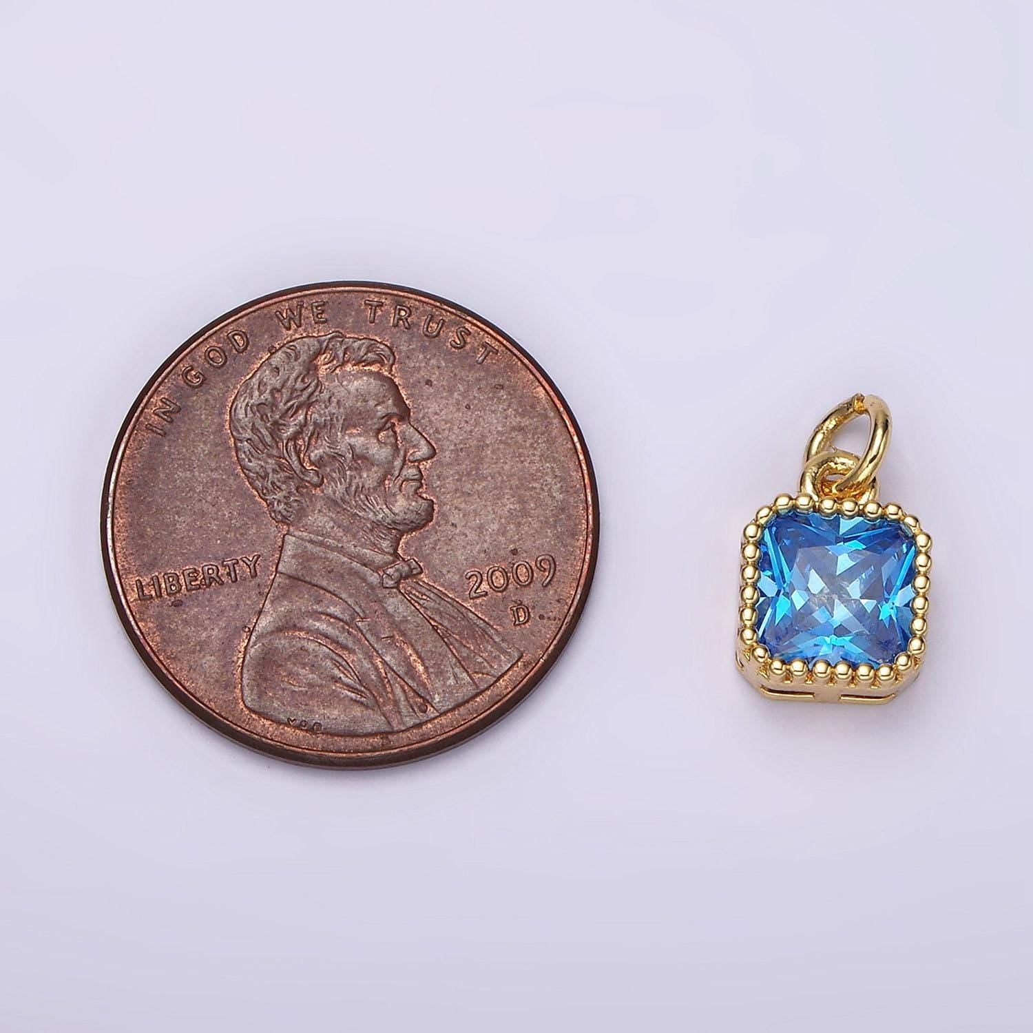 Mini gold filled blue square cubic zirconia charm for add on charm earring bracelet necklace earring component | ac917