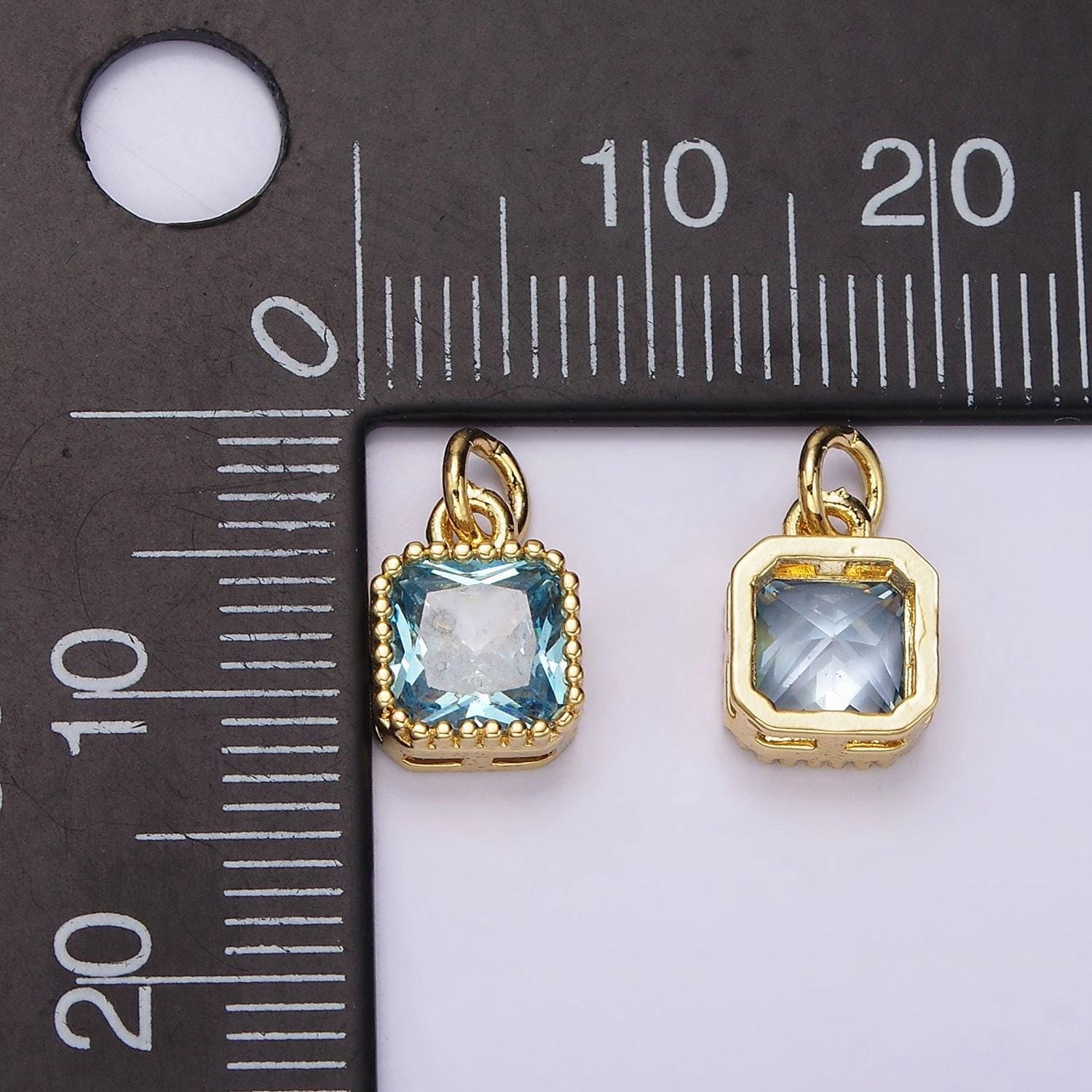 Mini gold filled blue square cubic zirconia charm for add on charm earring bracelet necklace earring component | ac917
