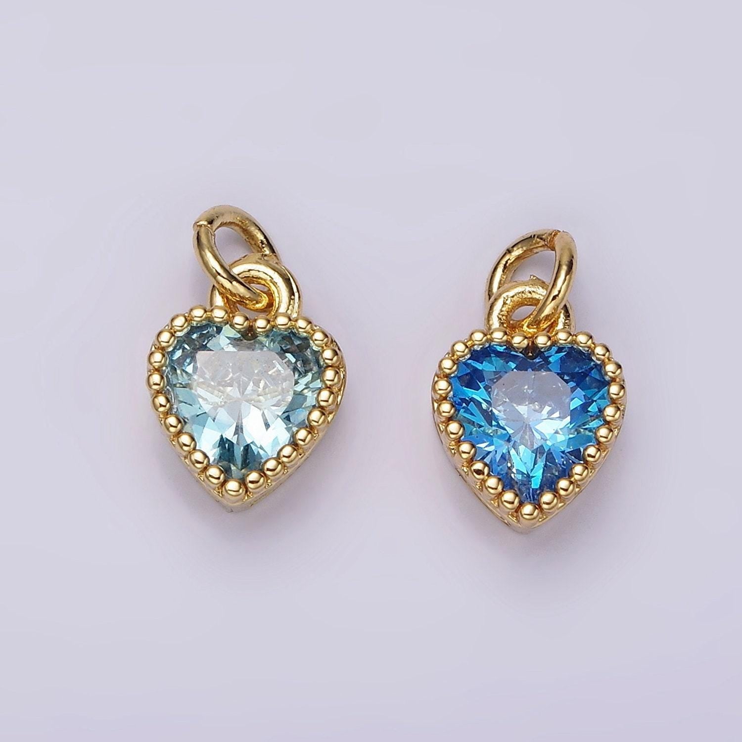 Gold filled blue heart cubic zirconia charm for add on charm earring bracelet necklace earring component | ac913