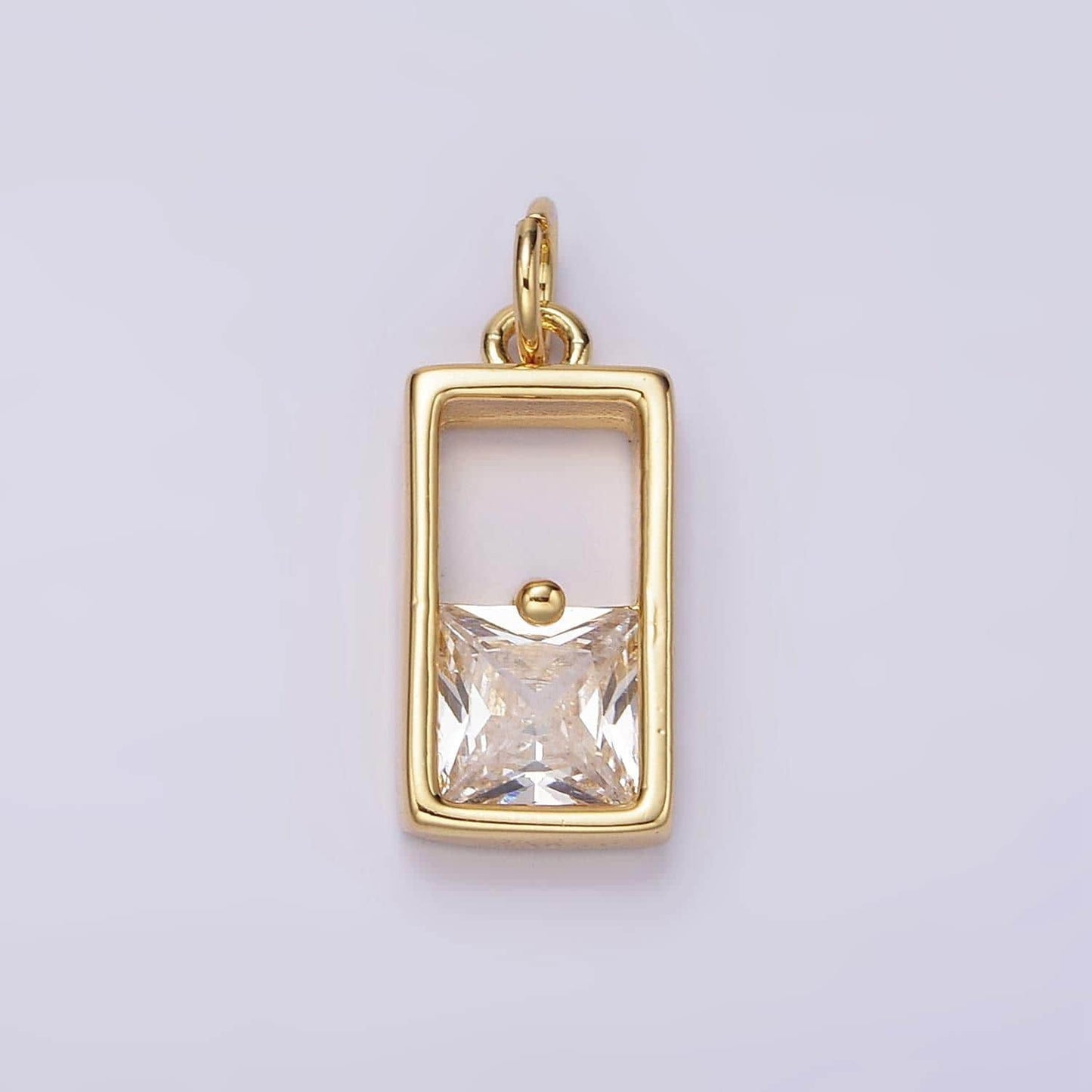 14k gold filled clear cz square open rectangular tag charm | ac912