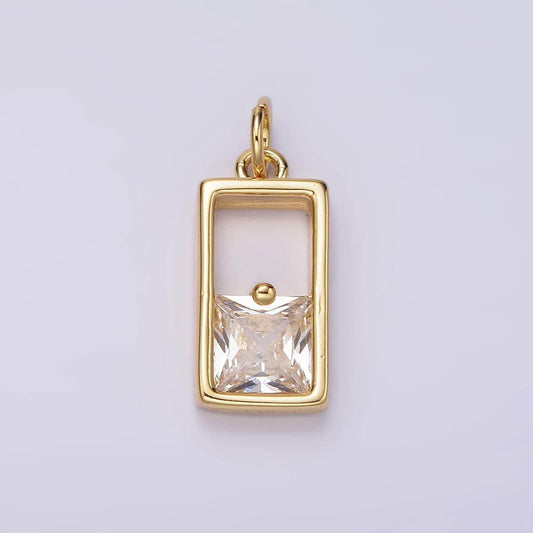 14k gold filled clear cz square open rectangular tag charm | ac912