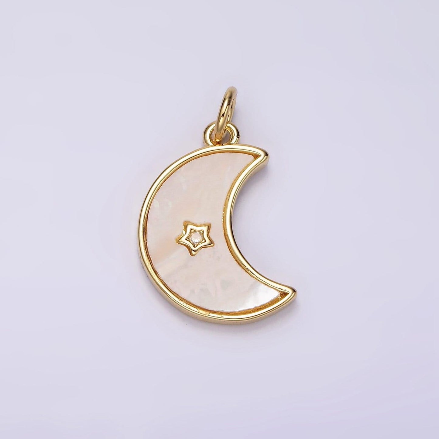 Small crescent moon pendant shell pearl moon charm with mini cz star 14k gold filled jewelry supplies ac-911
