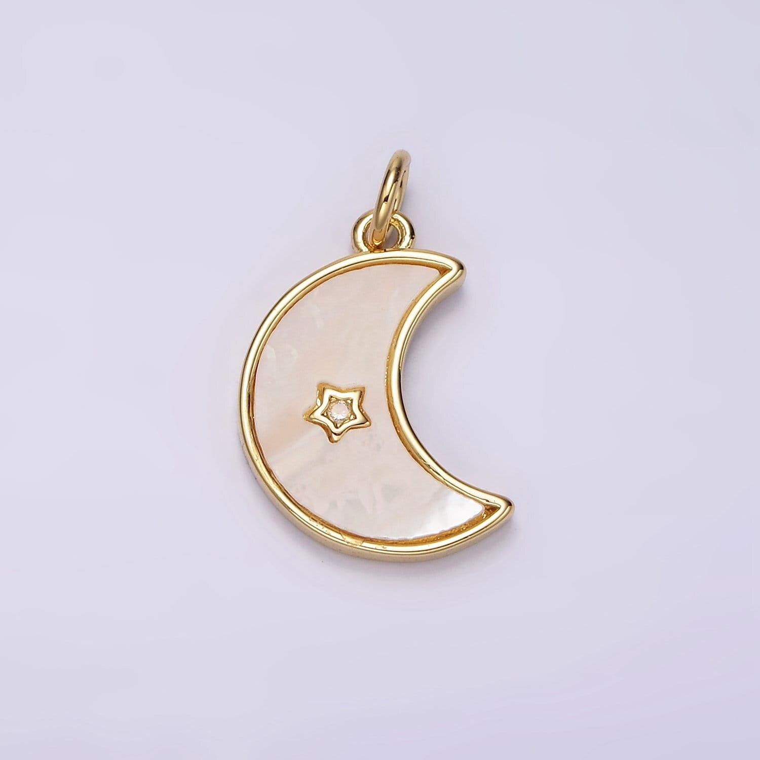 Small crescent moon pendant shell pearl moon charm with mini cz star 14k gold filled jewelry supplies ac-911