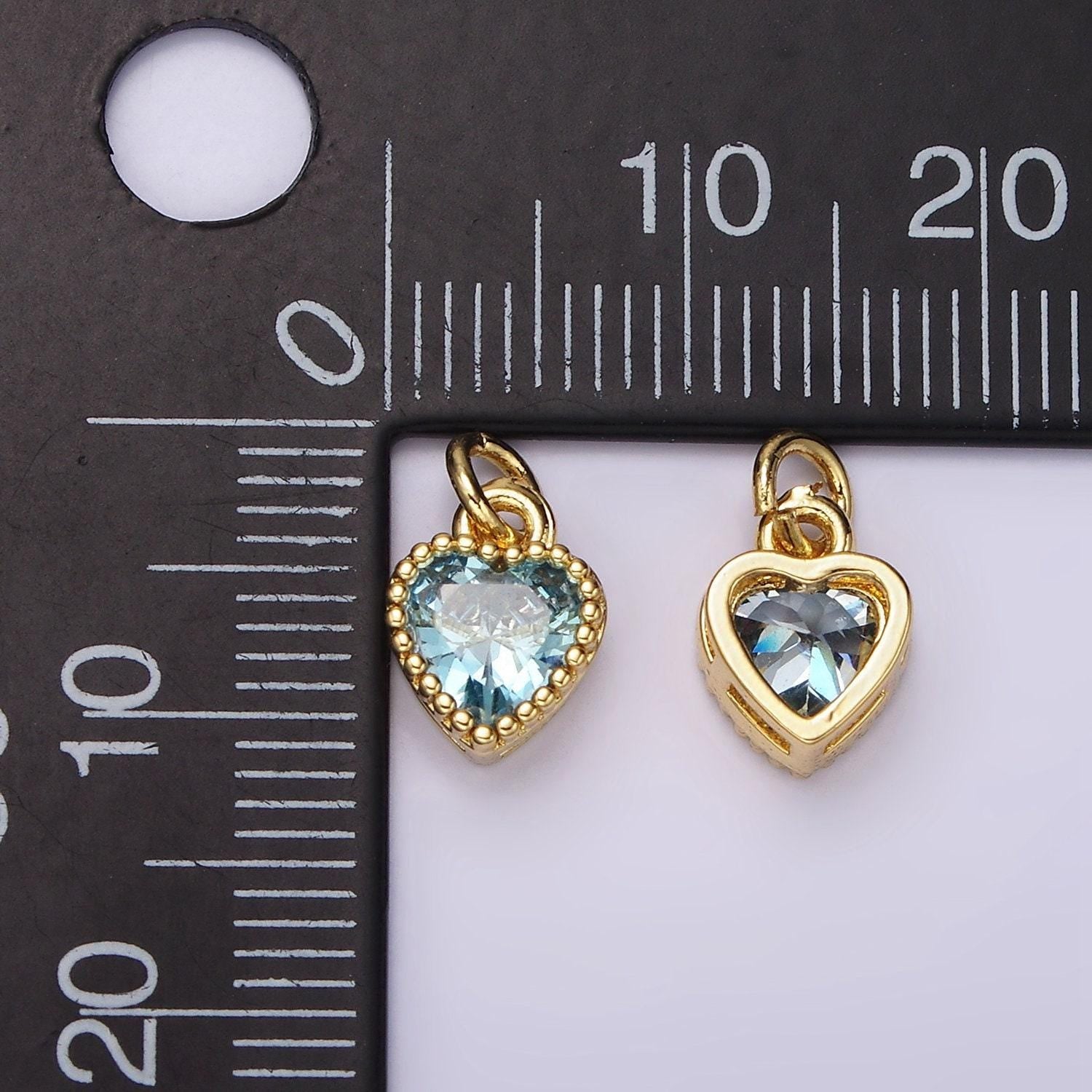 Gold filled blue heart cubic zirconia charm for add on charm earring bracelet necklace earring component | ac913