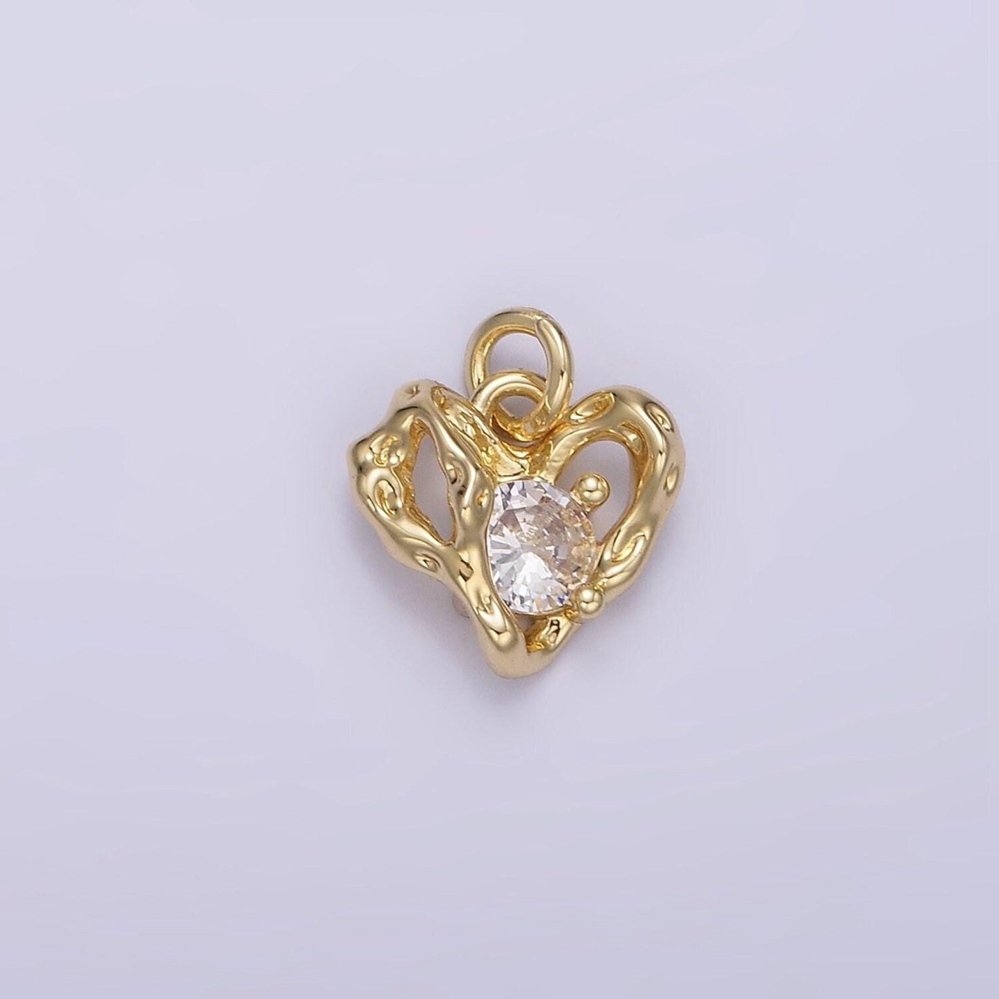 14k gold filled clear cz dented open heart add-on charm | ac901